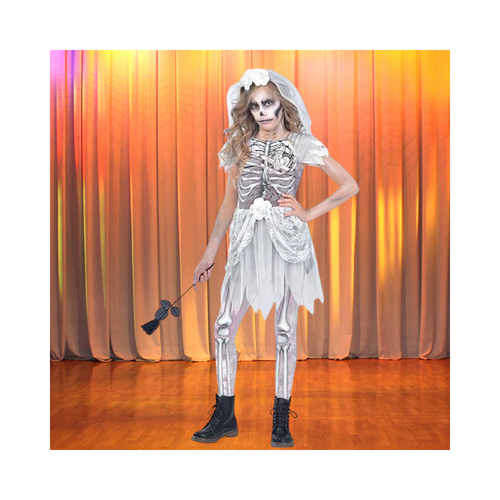 Halloween Skeleton Bride Costume for Girls