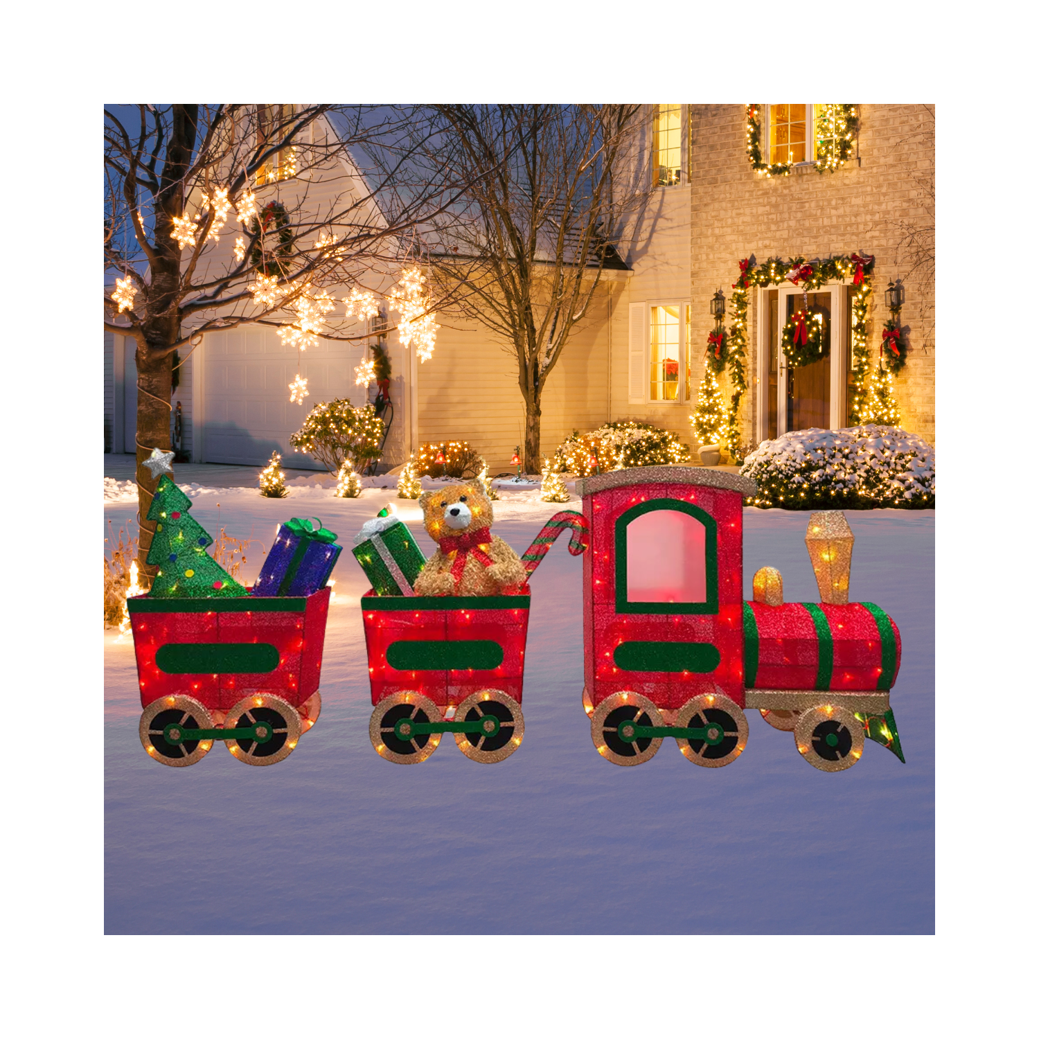 Christmas 29.5" LED Red Train & Gifts Art Set