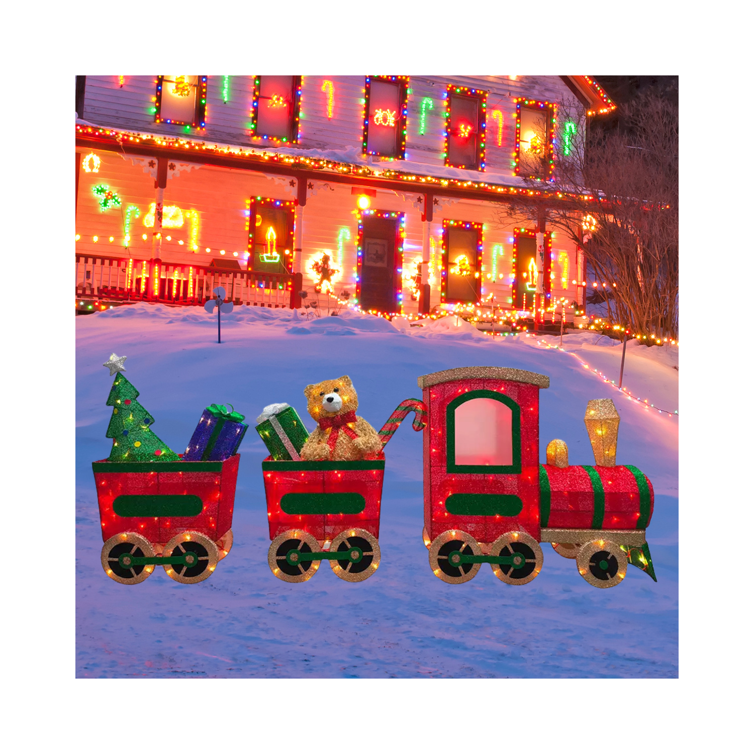 Christmas 29.5" LED Red Train & Gifts Art Set