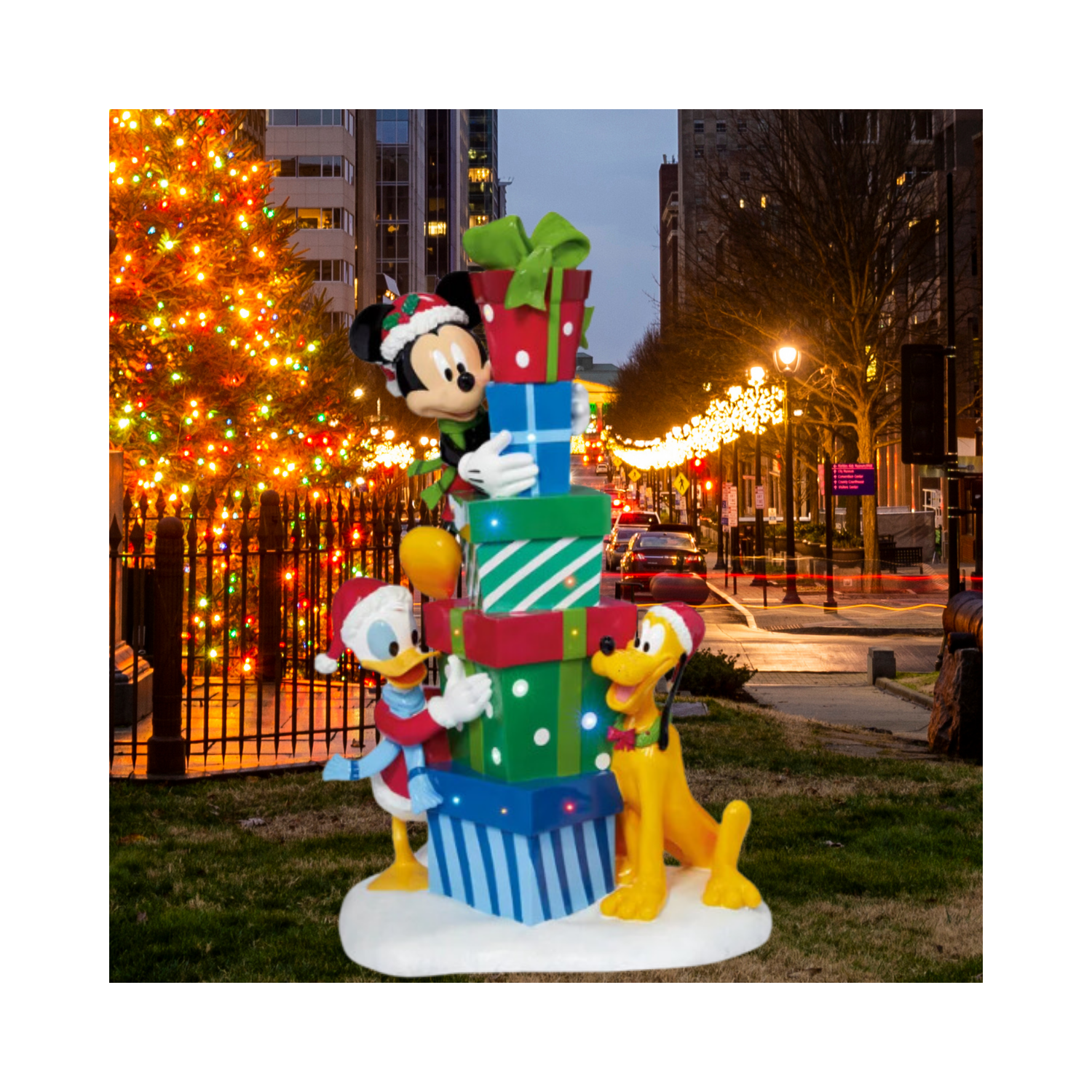 Christmas Disney 4’ Mickey & Friends with Stacked Presents Statue