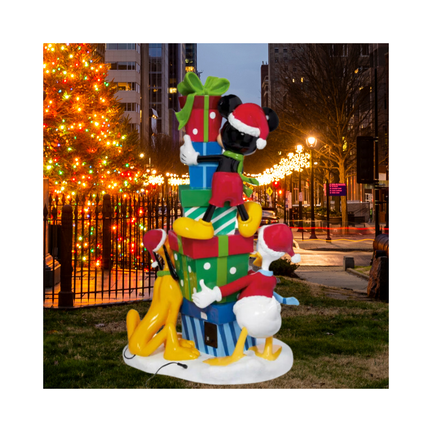 Christmas Disney 4’ Mickey & Friends with Stacked Presents Statue