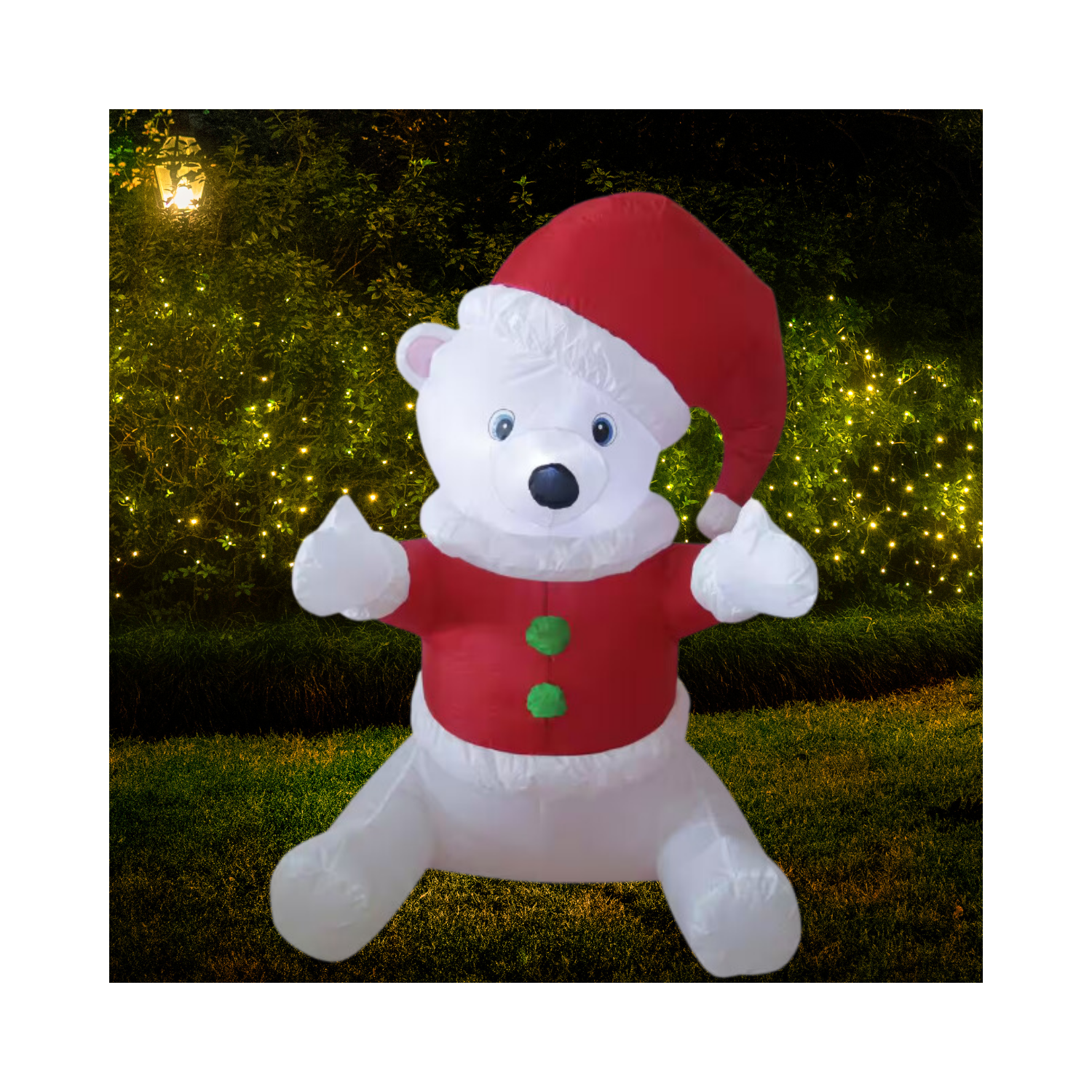 Christmas 3 ft. W x 4 ft. H Polar Bear Cub with Red Vest And Red Santa Cap Inflatable Airblown