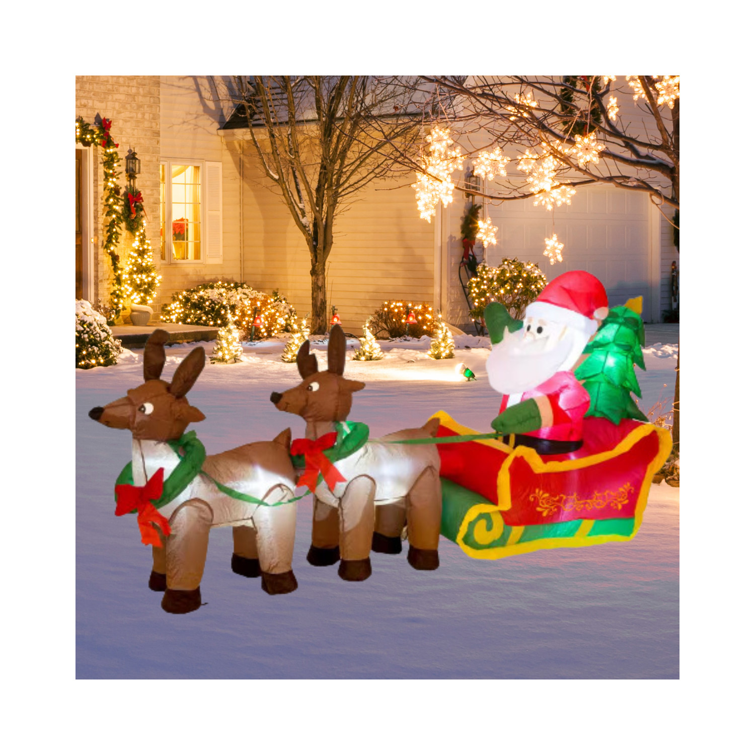 Christmas Lighted Inflatable Santa Sleigh Decor Inflated Height (2 ft.)