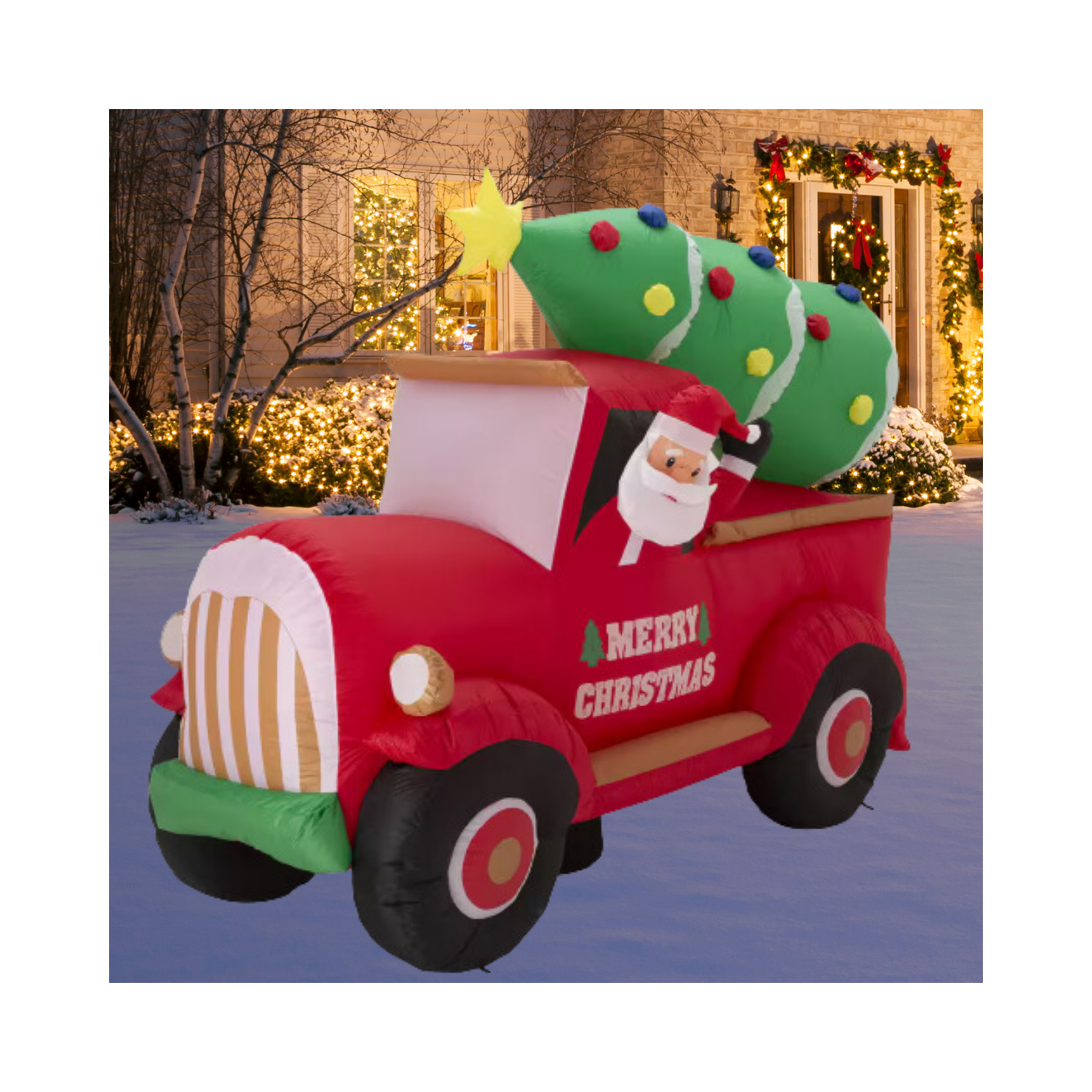 Christmas Santa Claus On Pick Up Truck Inflatable Decor Height (2 ft.) Width (7 ft.)