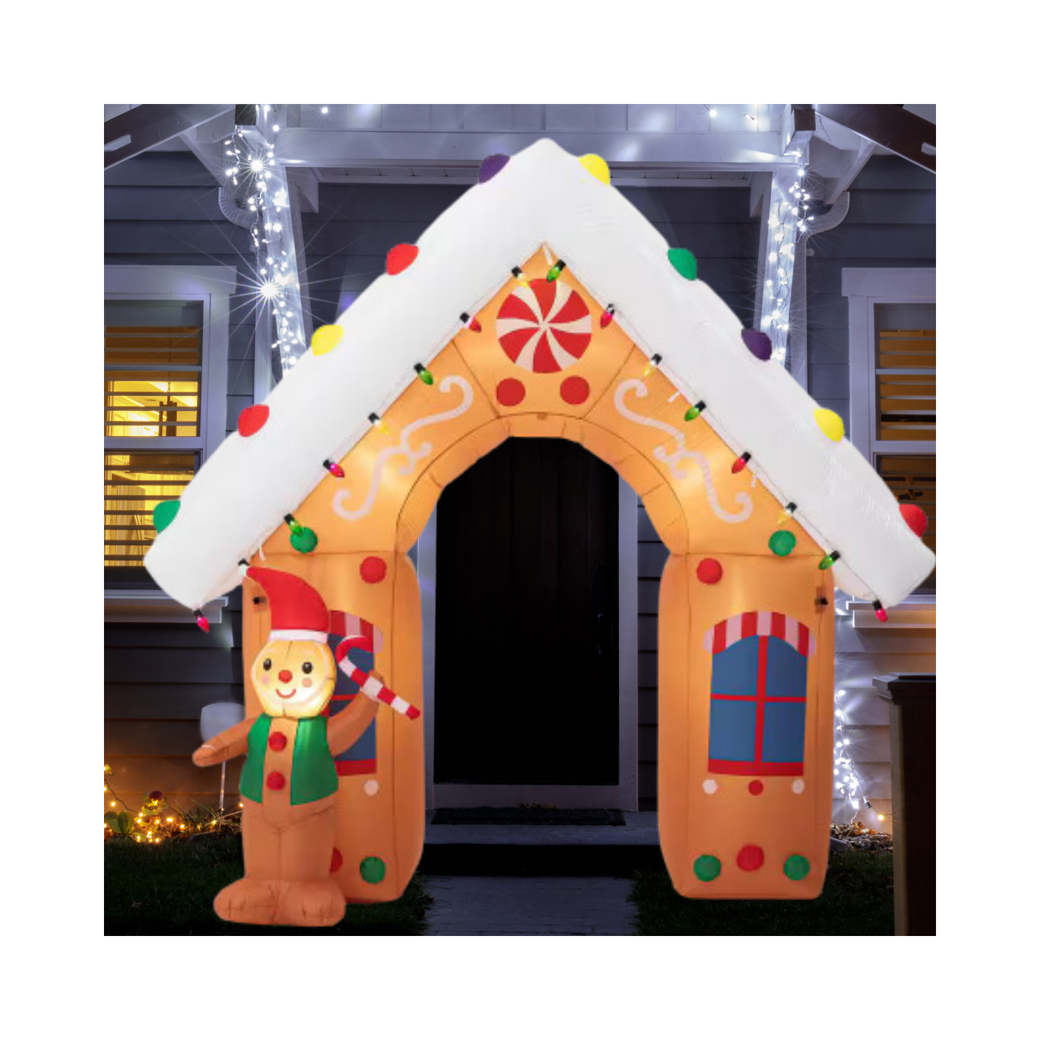 Christmas 8 ft. Lighted Gingerbread House Inflatable Decor