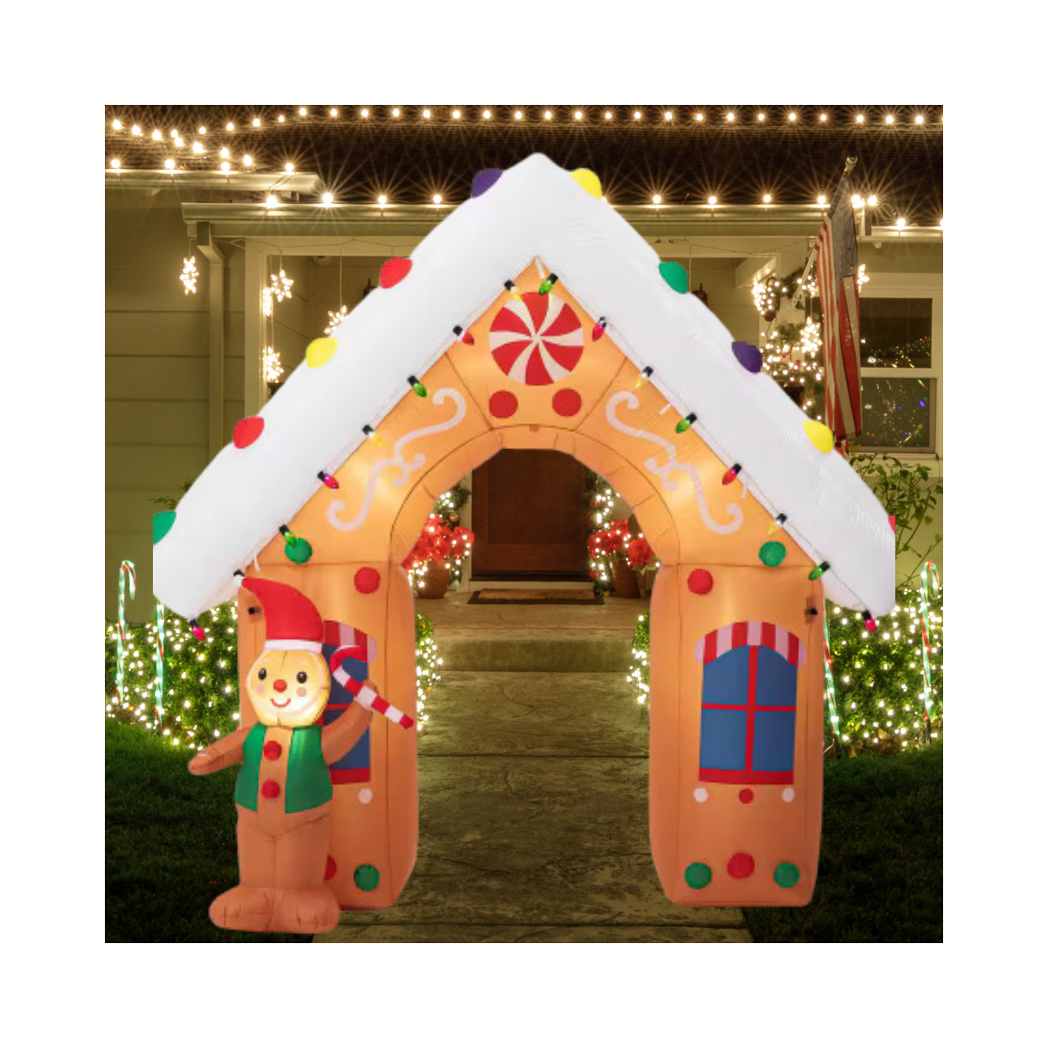 Christmas 8 ft. Lighted Gingerbread House Inflatable Decor