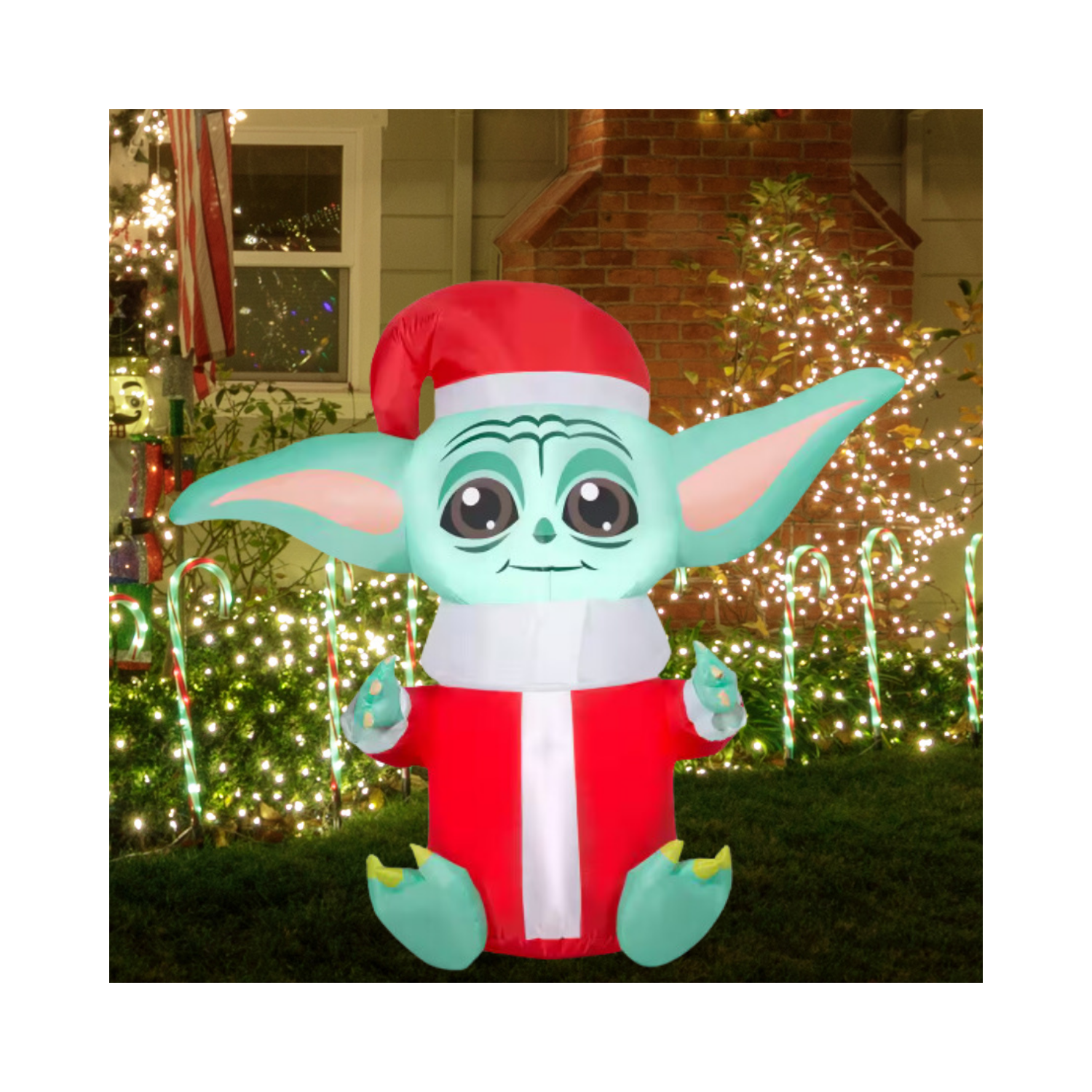 Christmas Inflatable Airblown-Stylized Grogu in Santa Suit