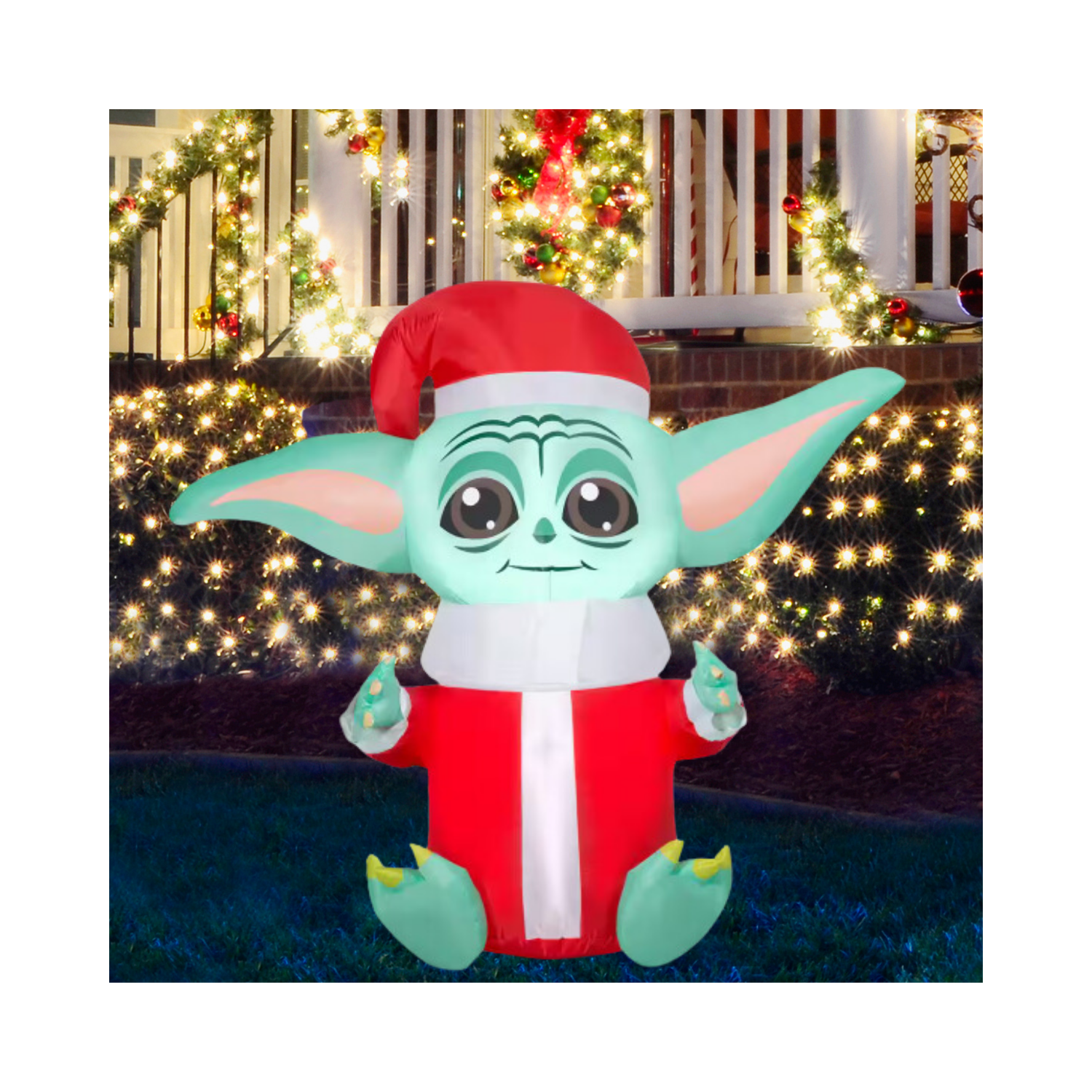 Christmas Inflatable Airblown-Stylized Grogu in Santa Suit