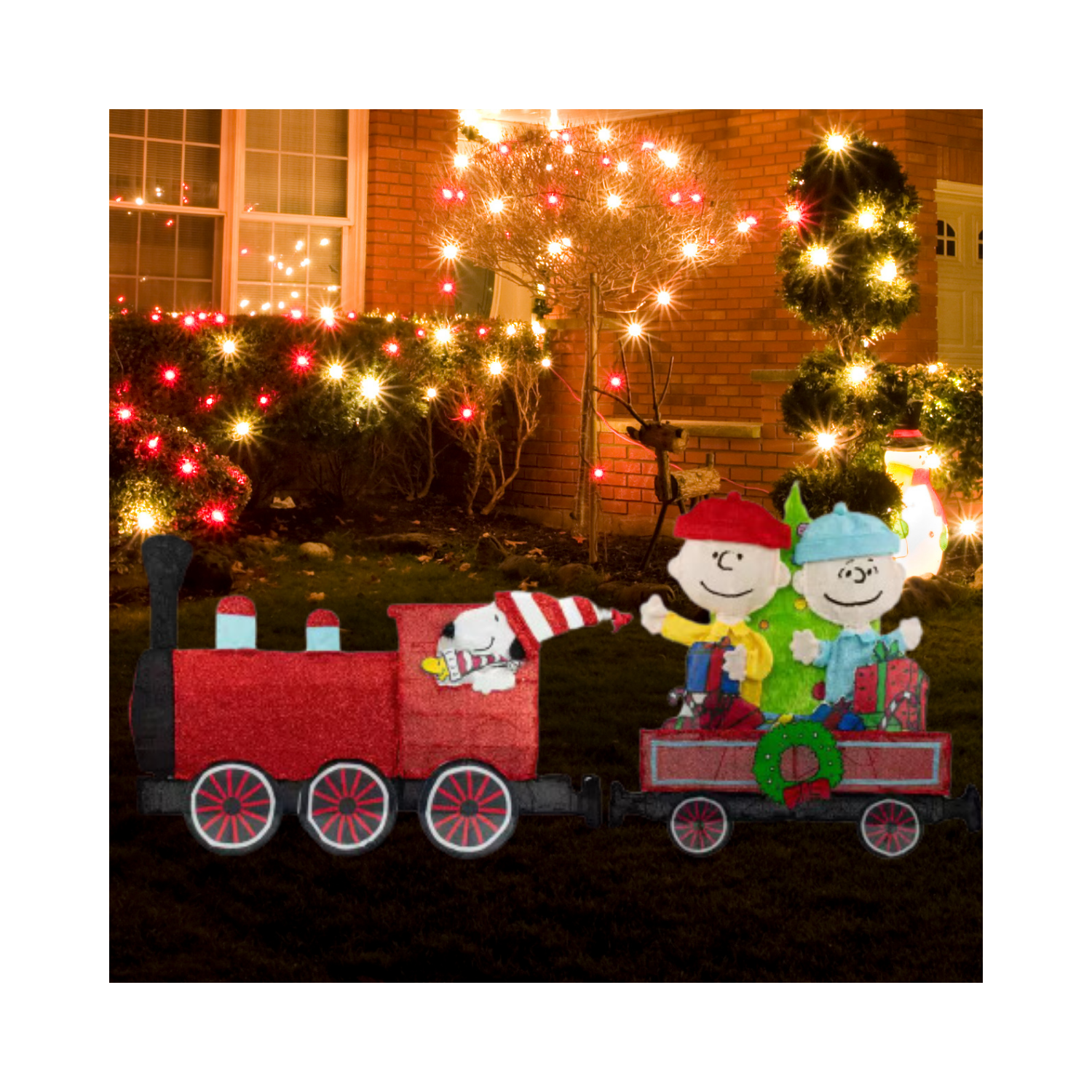 Christmas 79 in. W Peanuts Pre-Lit Led 2d Yard Art Two Piece Train Set