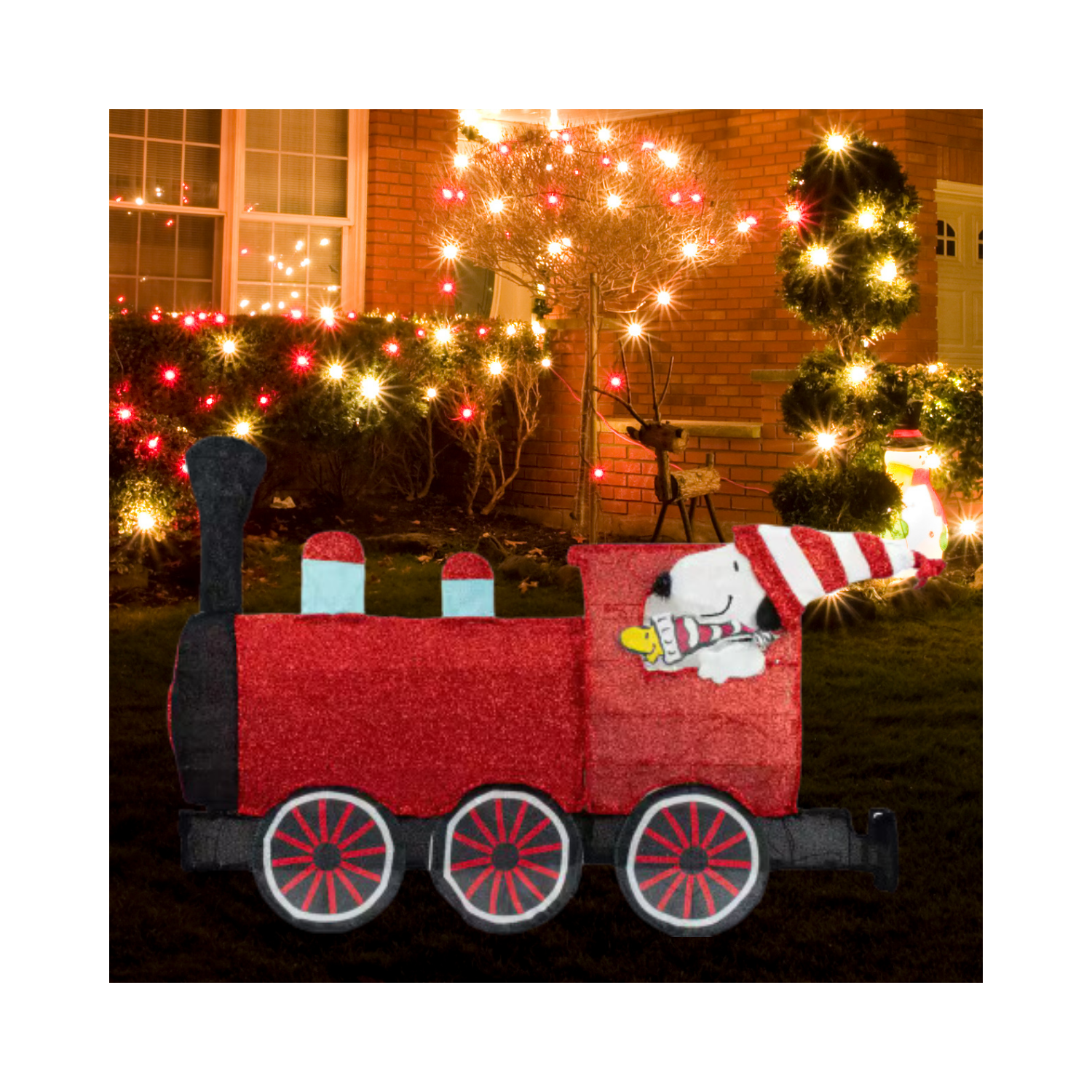 Christmas 79 in. W Peanuts Pre-Lit Led 2d Yard Art Two Piece Train Set