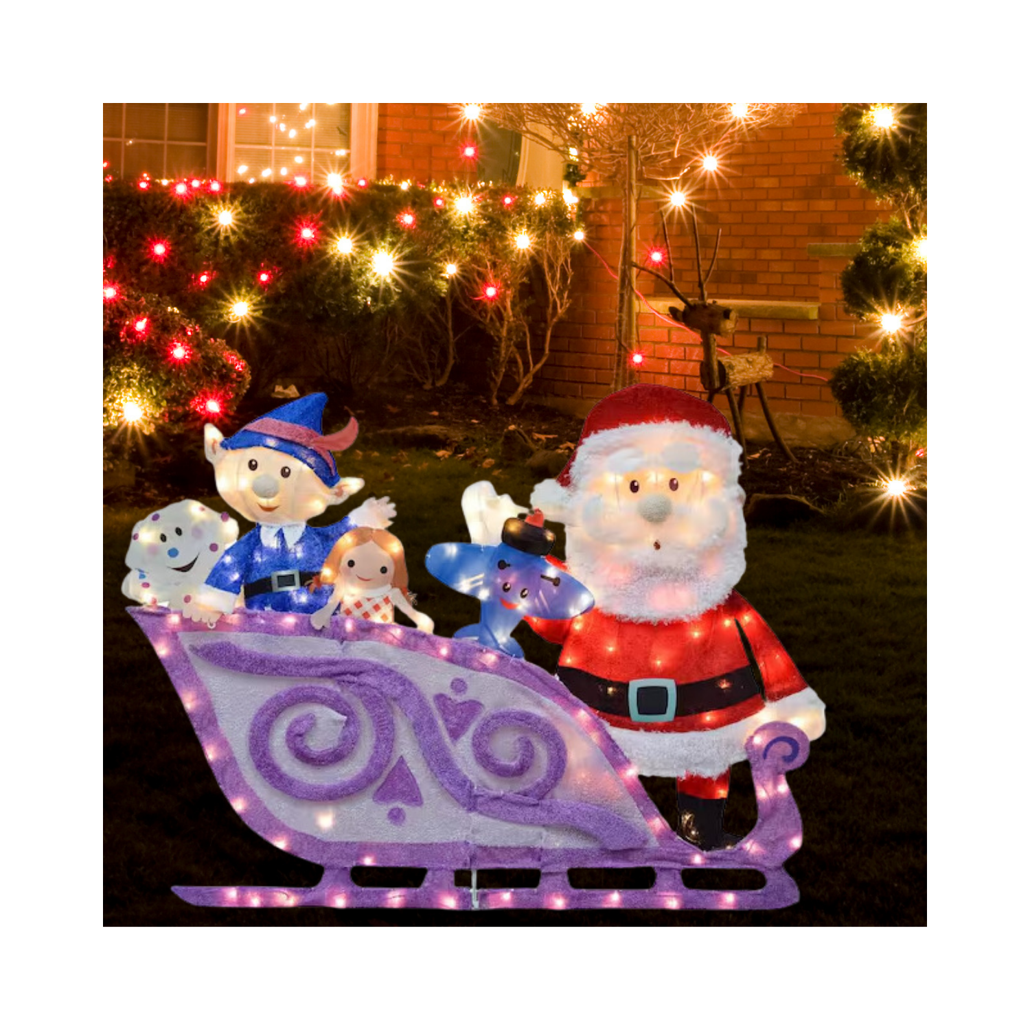 Christmas 7.5 ft. Long Santa and Sleigh 2D Pre-Lit LED Yard Art