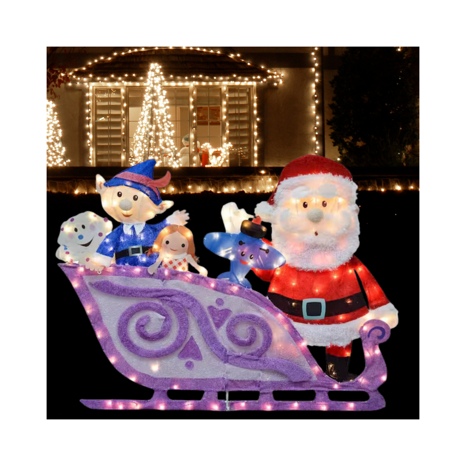 Christmas 7.5 ft. Long Santa and Sleigh 2D Pre-Lit LED Yard Art