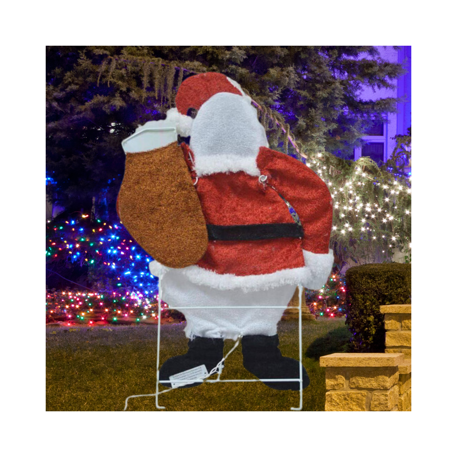 Christmas 24 in. Red Steel Plug-in Bumble Snowman Santa Yard Decoration with lights