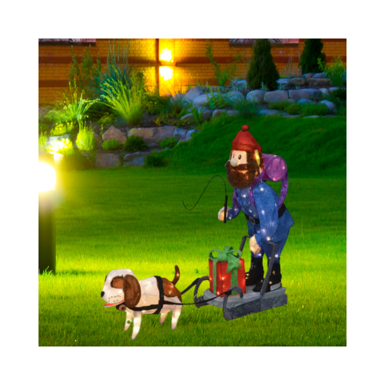 Christmas 34 in. Rudolph 3D Pre-Lit Led Yard Art Standing Yukon And Dog