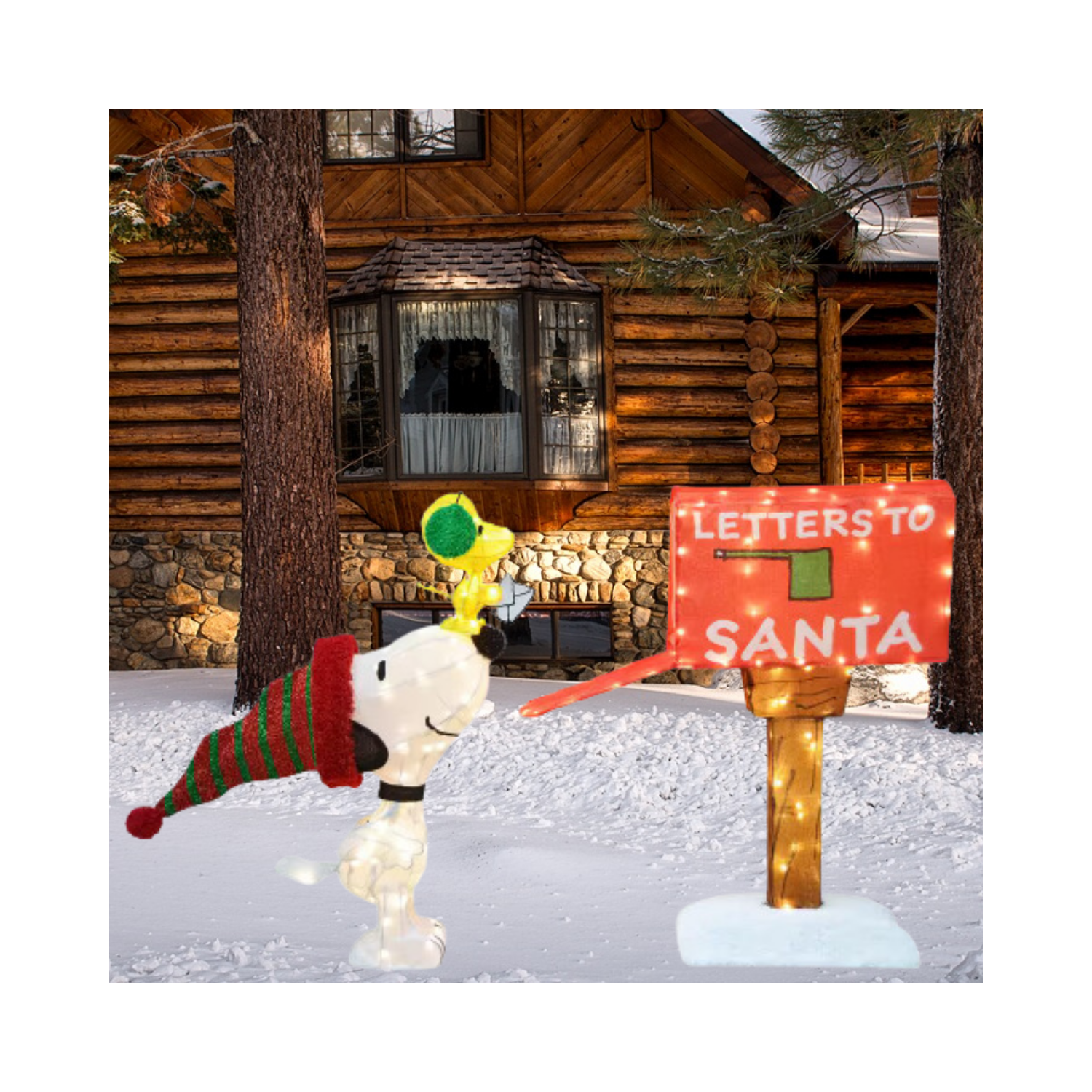 Christmas 3D Pre-Lit LED Yard Art Letters To Santa Set Of 3 Snoopy/Woodstock/Mailbox Twinkle