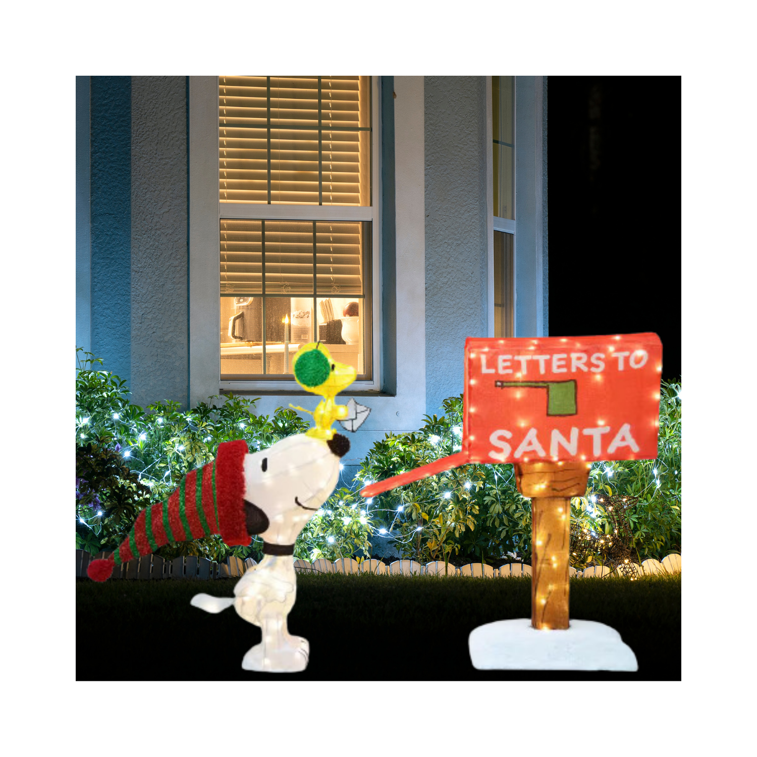 Christmas 3D Pre-Lit LED Yard Art Letters To Santa Set Of 3 Snoopy/Woodstock/Mailbox Twinkle