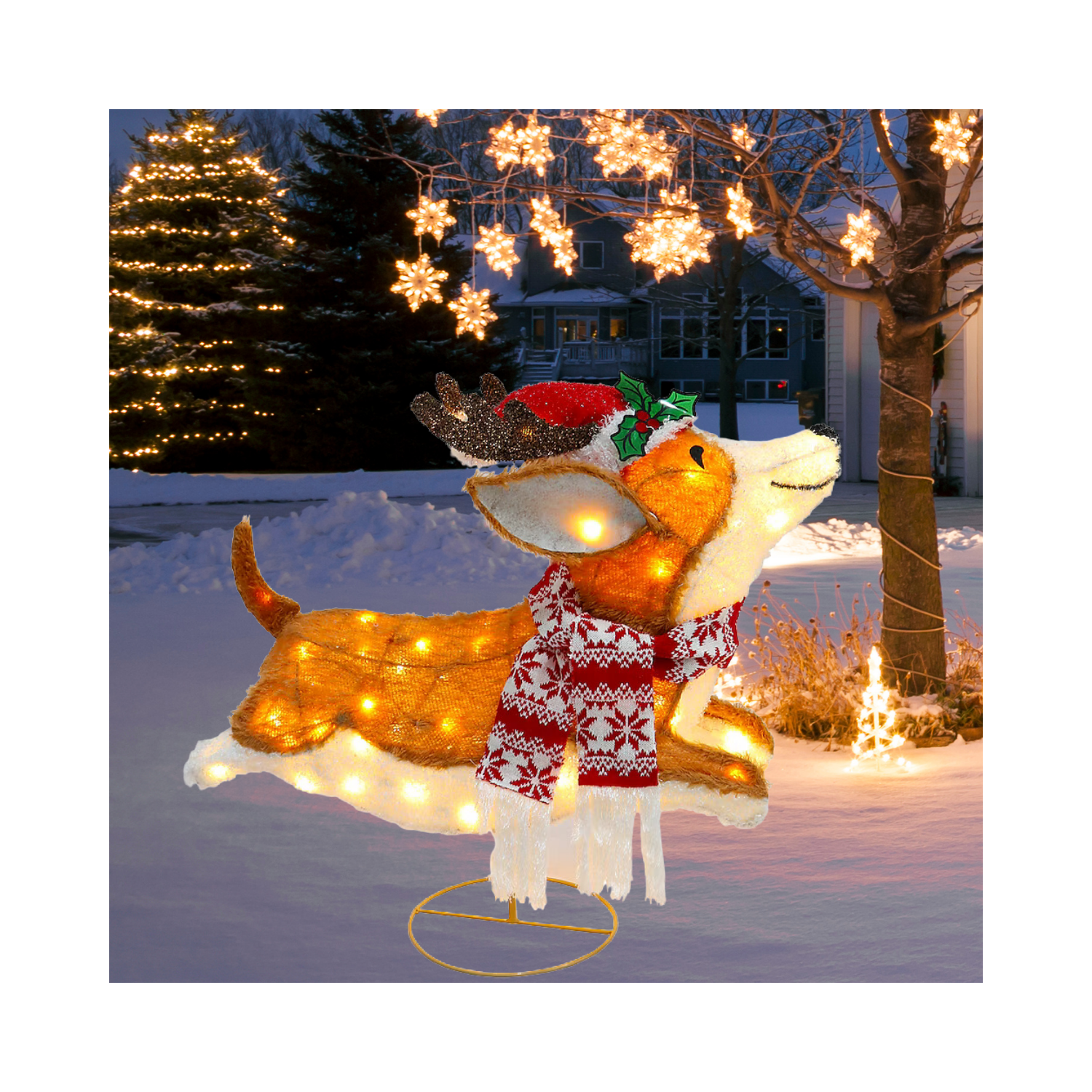 Christmas 22-in LED Leaping Corgi Dog Decoration