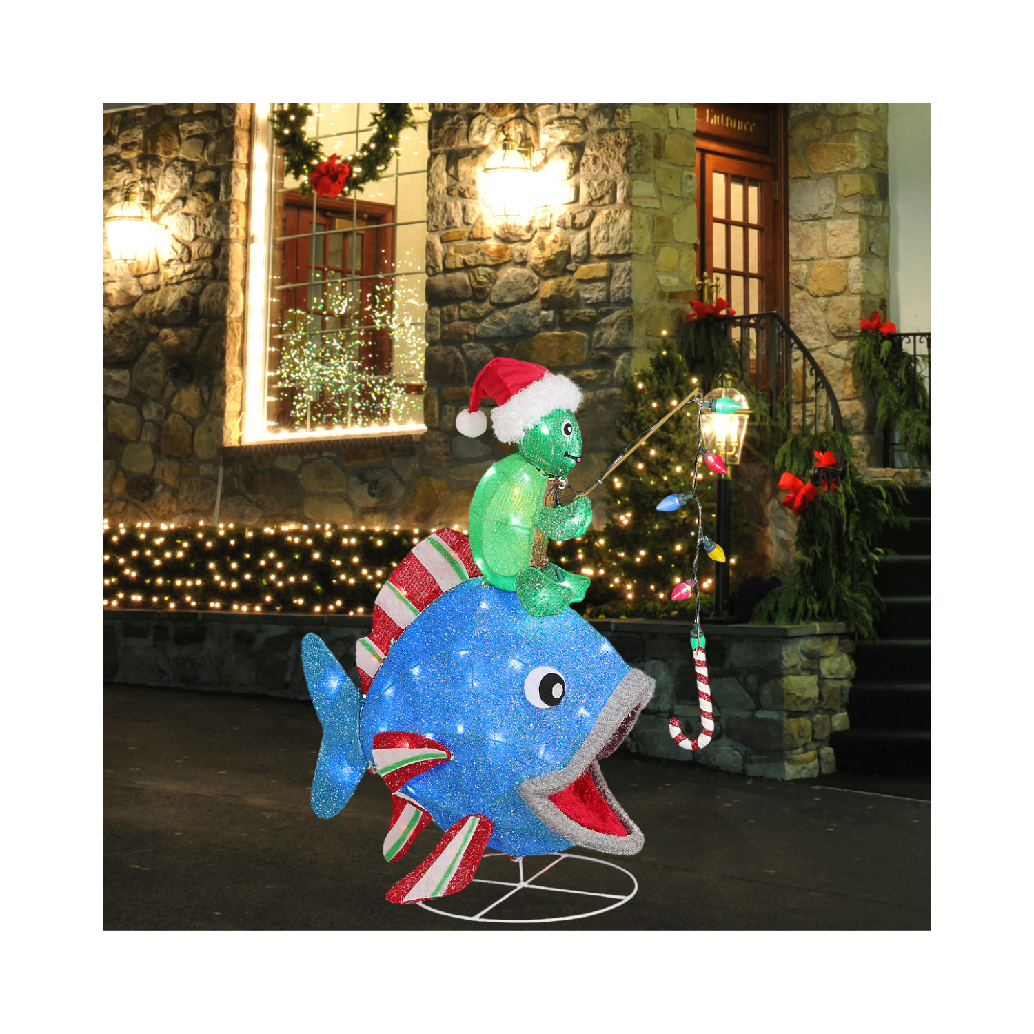 Christmas 2.5-ft LED Fishing Turtle Decoration