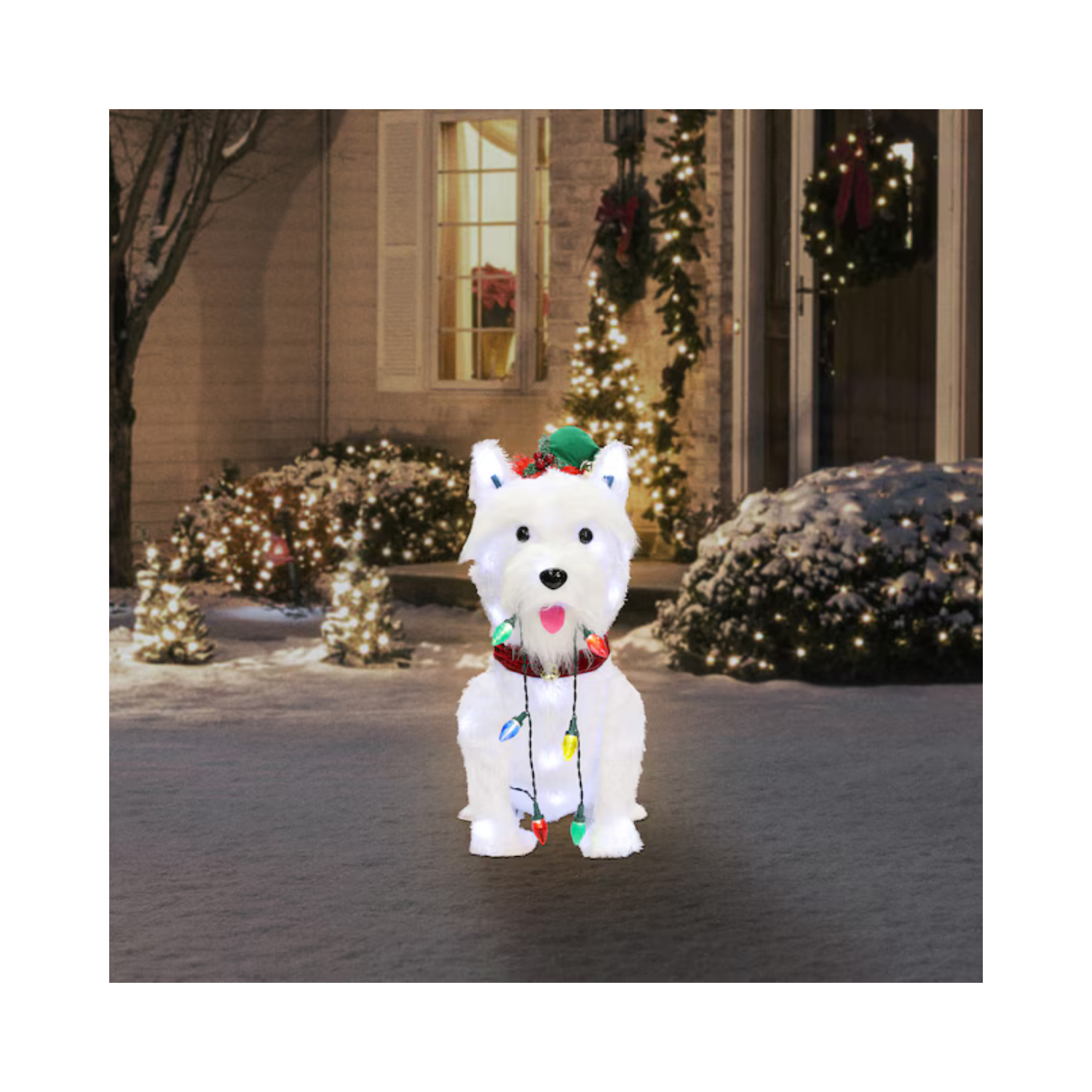 Christmas 2-ft LED White Dog Decoration