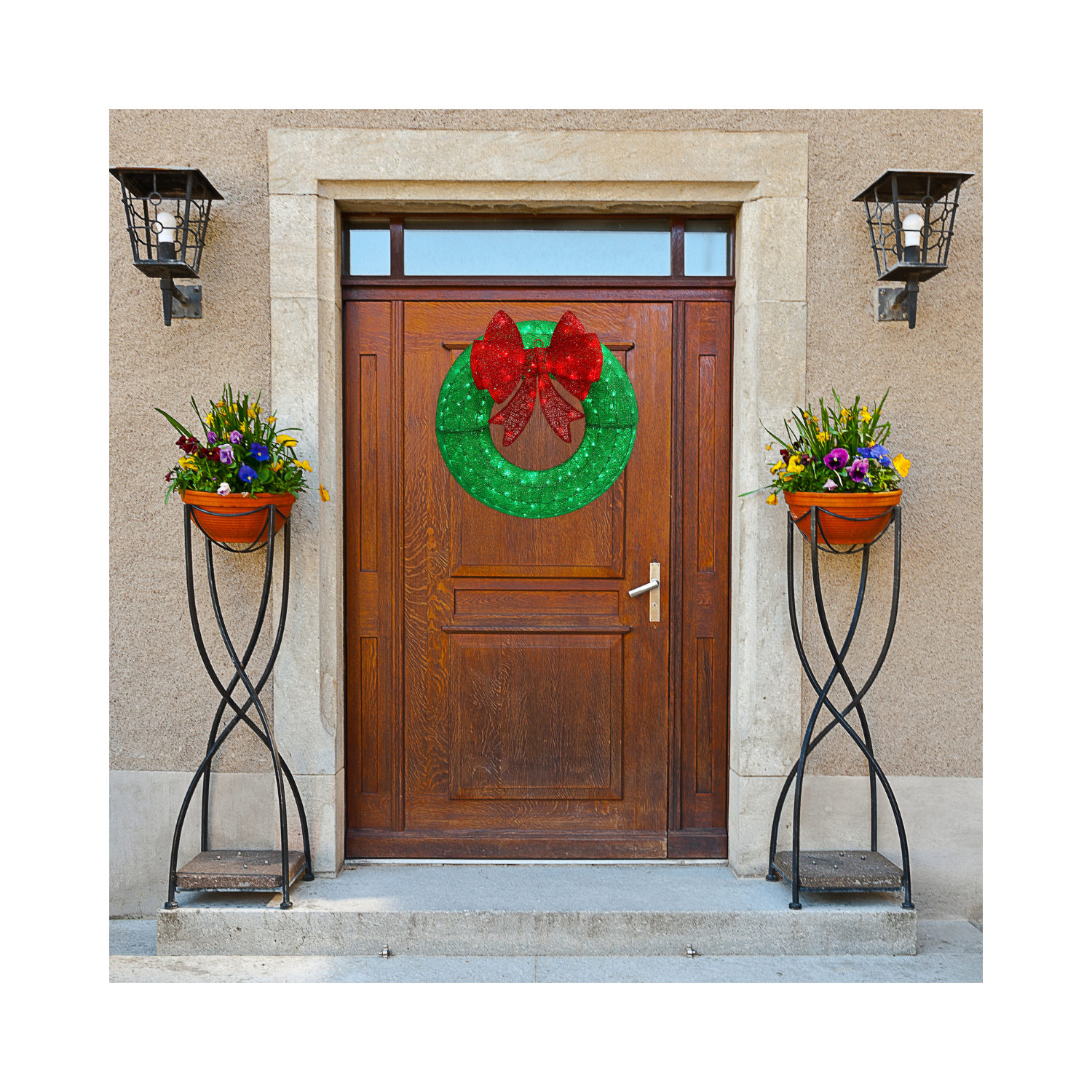 Christmas 3-ft LED Green Christmas Wreath with Red Bow