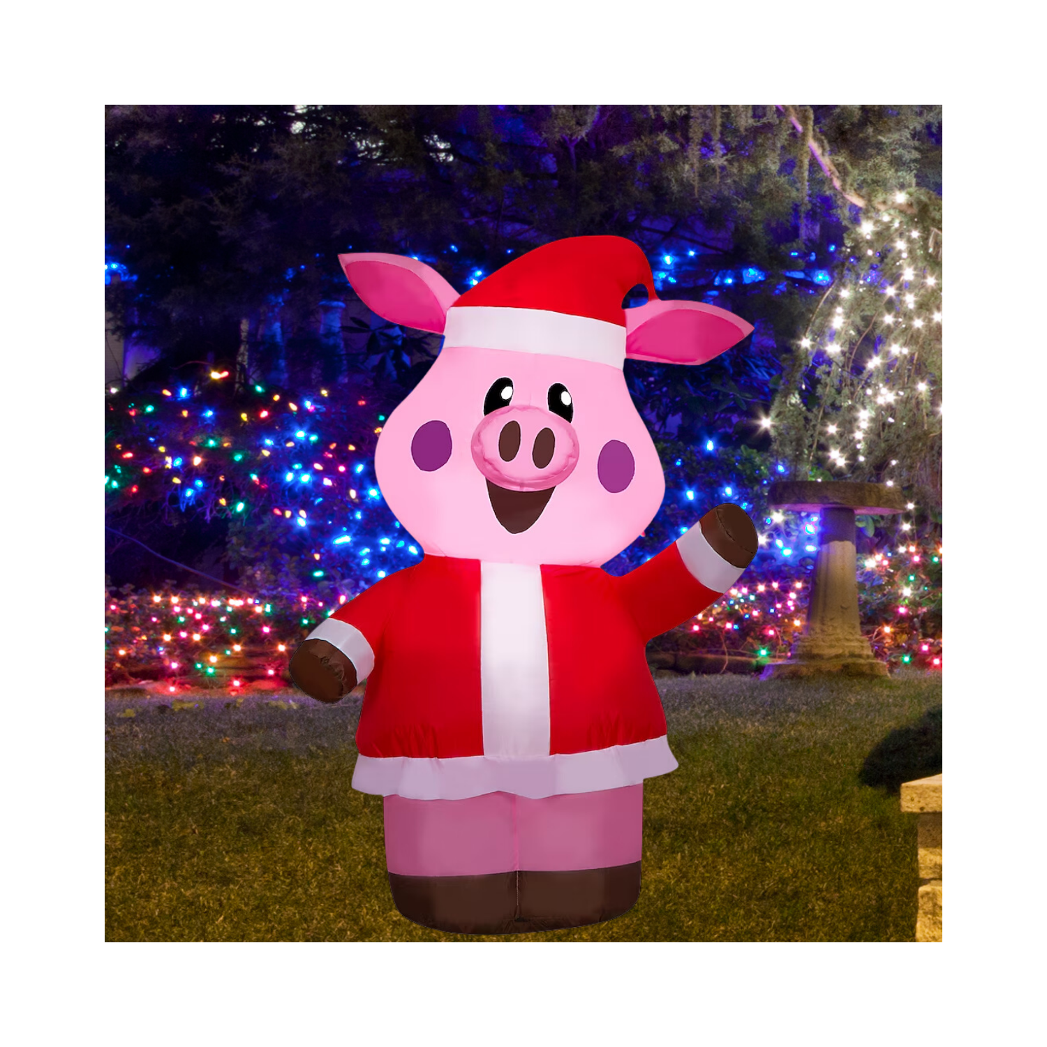 Christmas 3.5-ft LED Pig in Santa Suit Inflatable