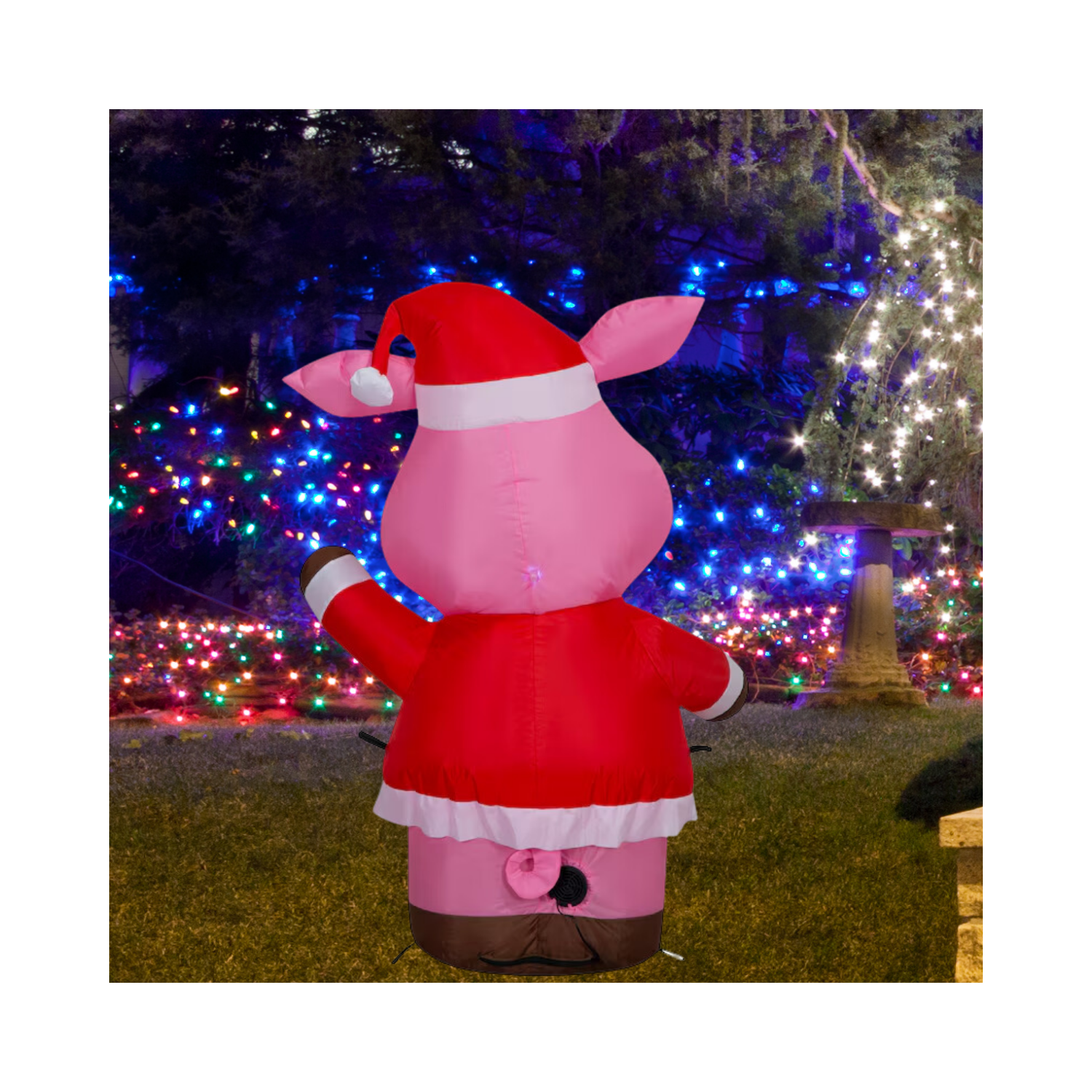 Christmas 3.5-ft LED Pig in Santa Suit Inflatable