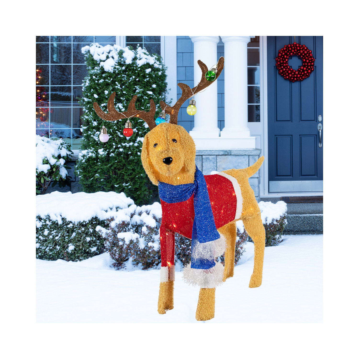 Christmas 36.5-in Dog Free Standing Decoration with White LED Lights