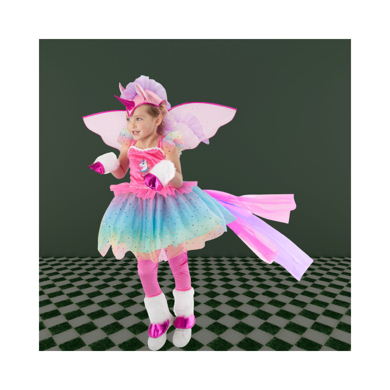 Halloween Girls Colorful Winged Unicorn Costume