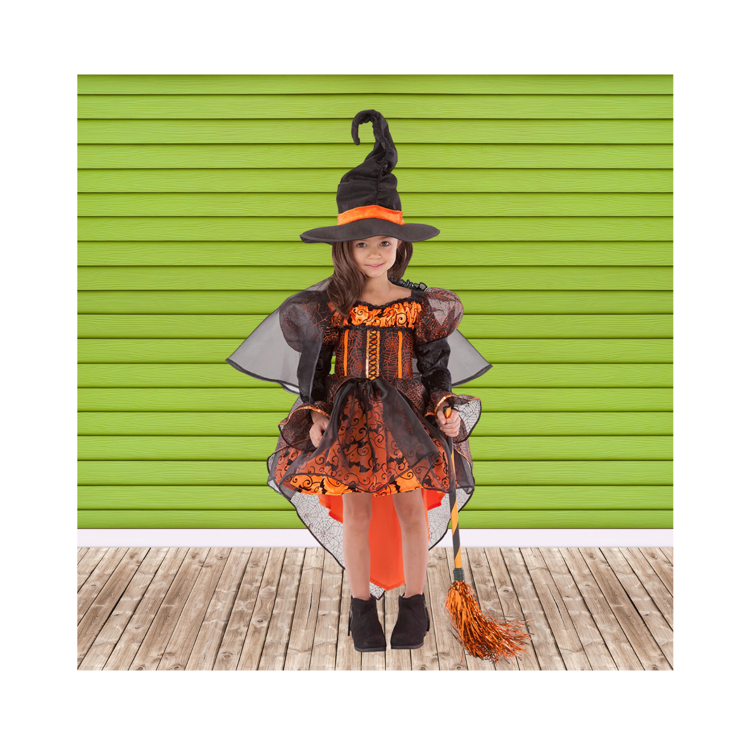 Halloween Girls Whimsical Orange Witch Costume