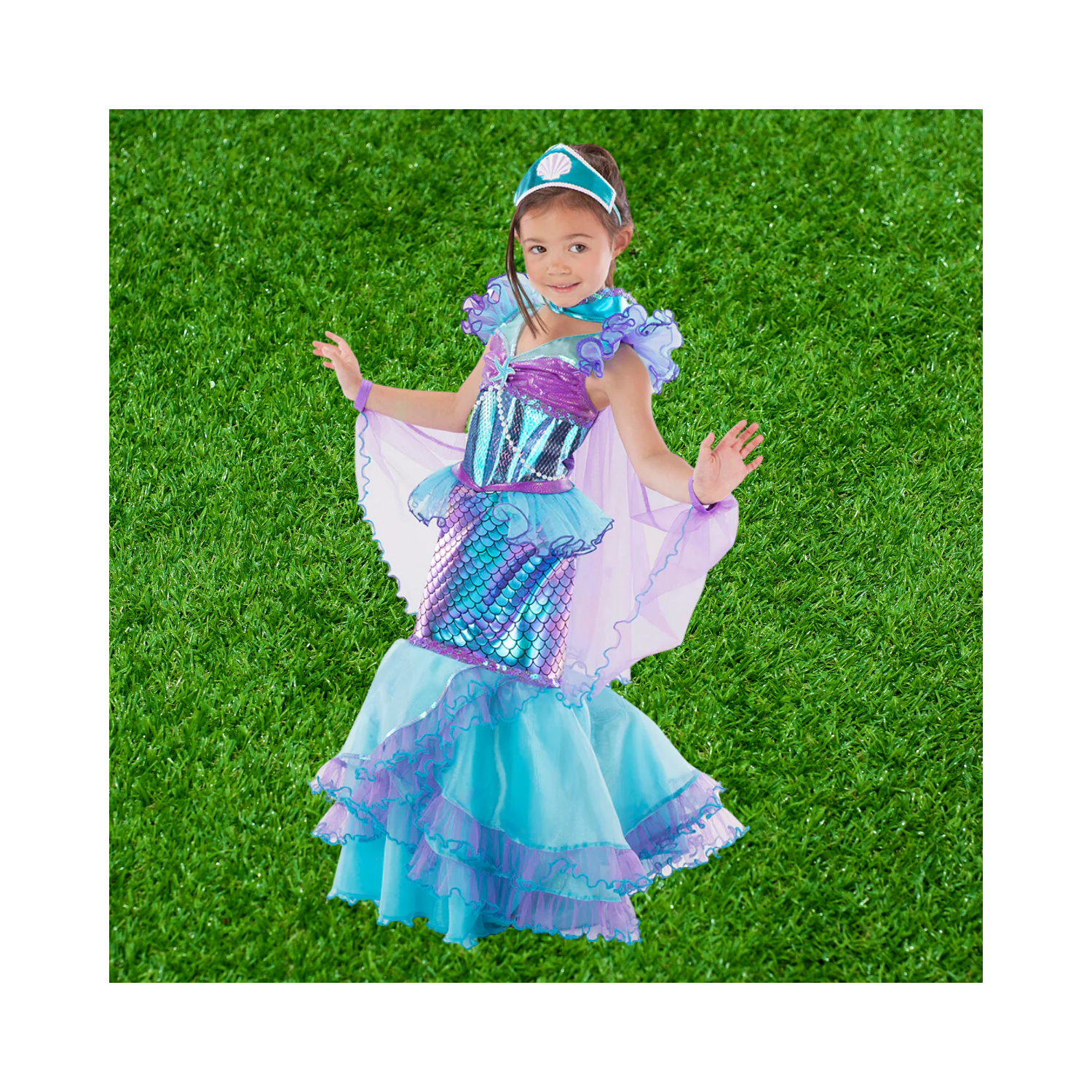 Halloween  Girls Sparkly Mermaid Costume in Purple and Teal