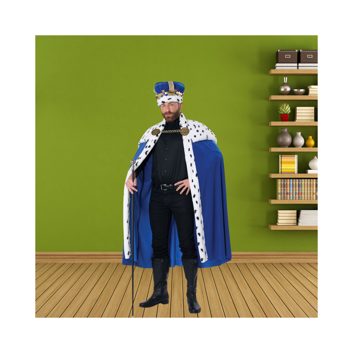 Halloween Royal Cape & Crown Adult Costume Kit (Blue)