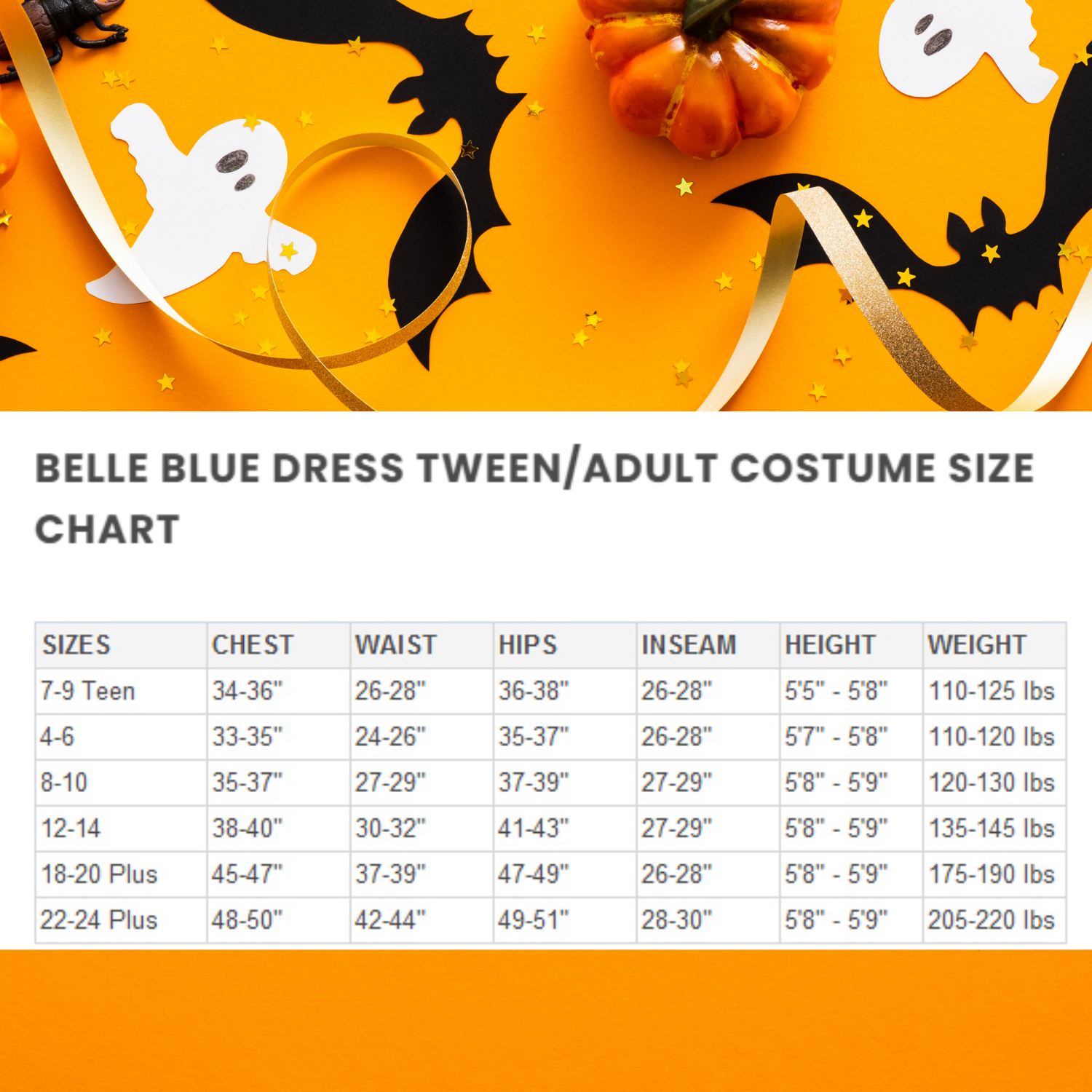 Halloween Belle Blue Dress Tween/Adult Costume