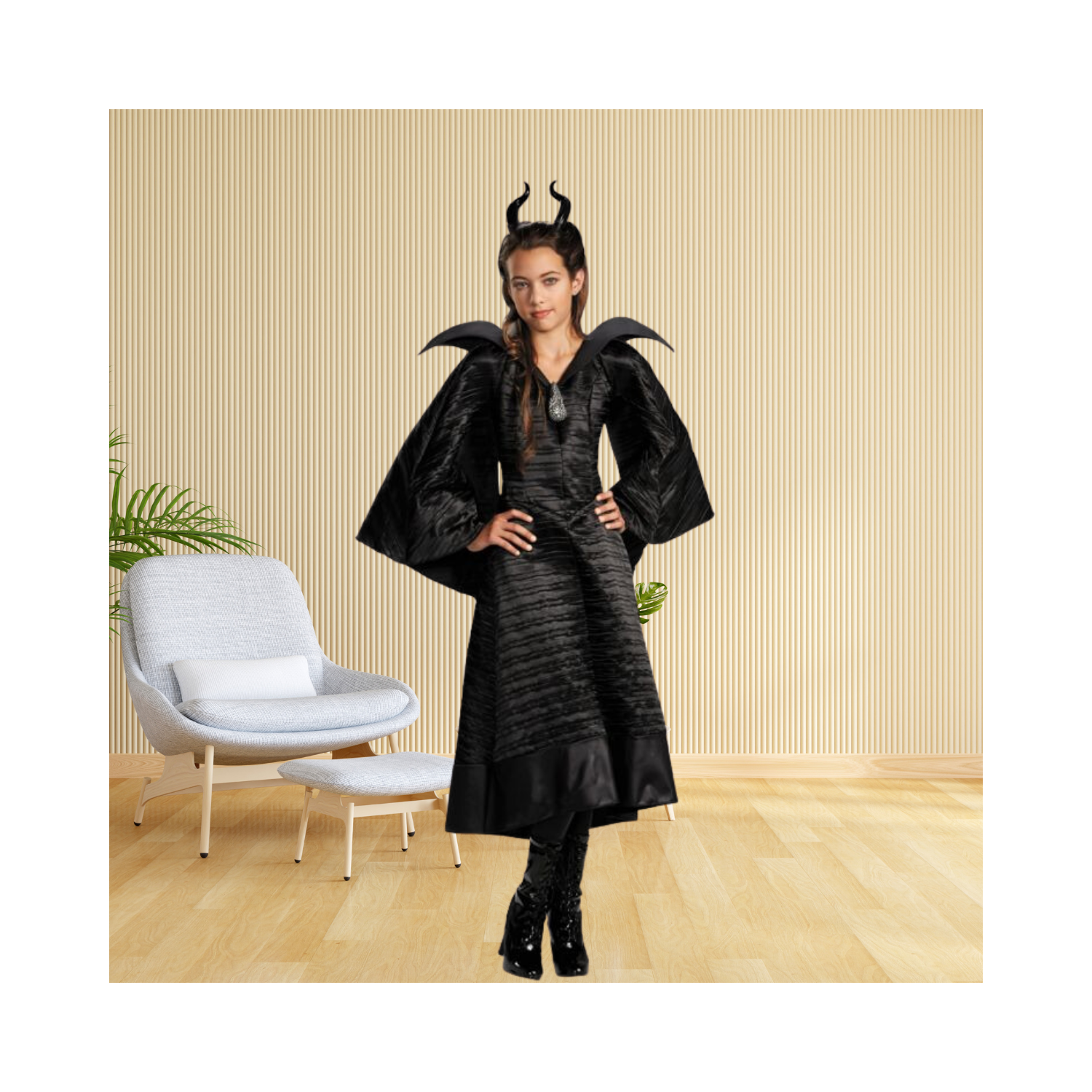 Halloween Maleficent Black Gown Deluxe Child Costume