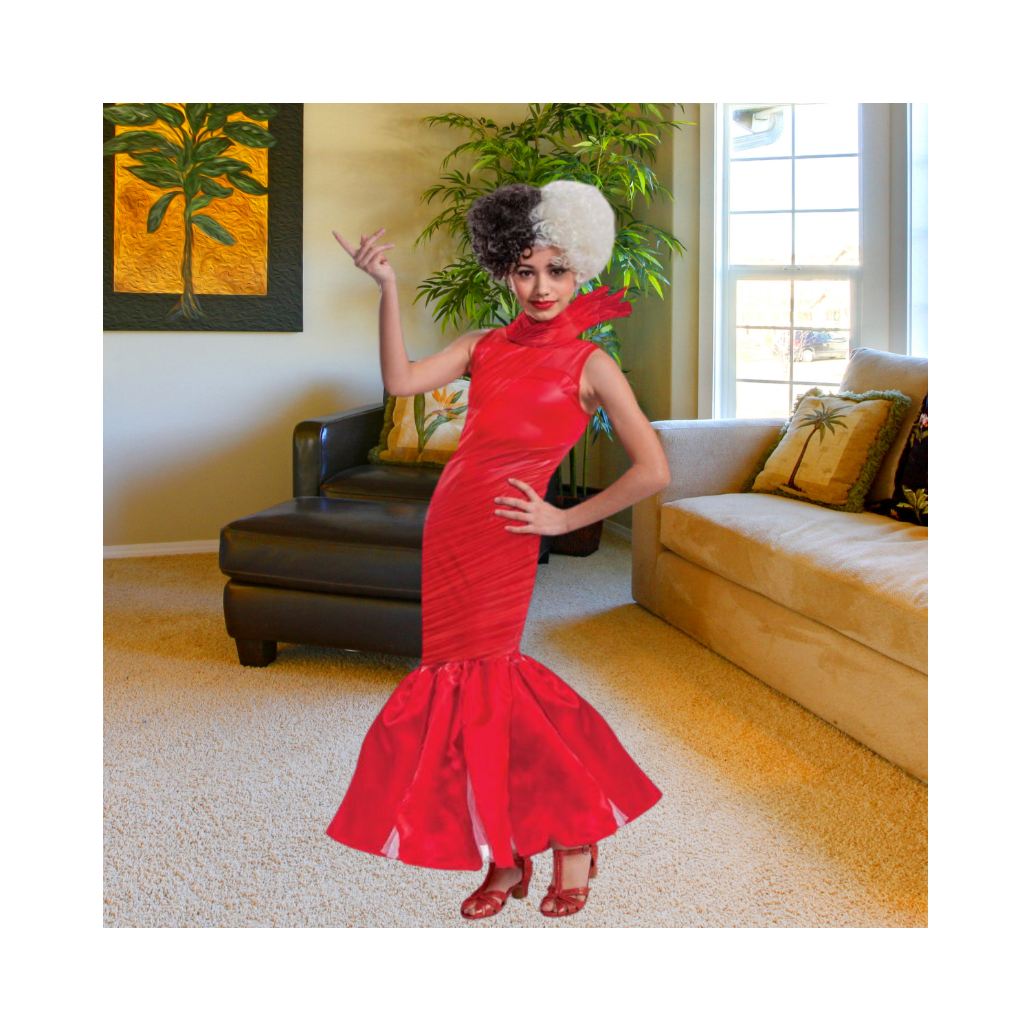 Halloween Cruella Live Action Red Dress Deluxe Tween Costume