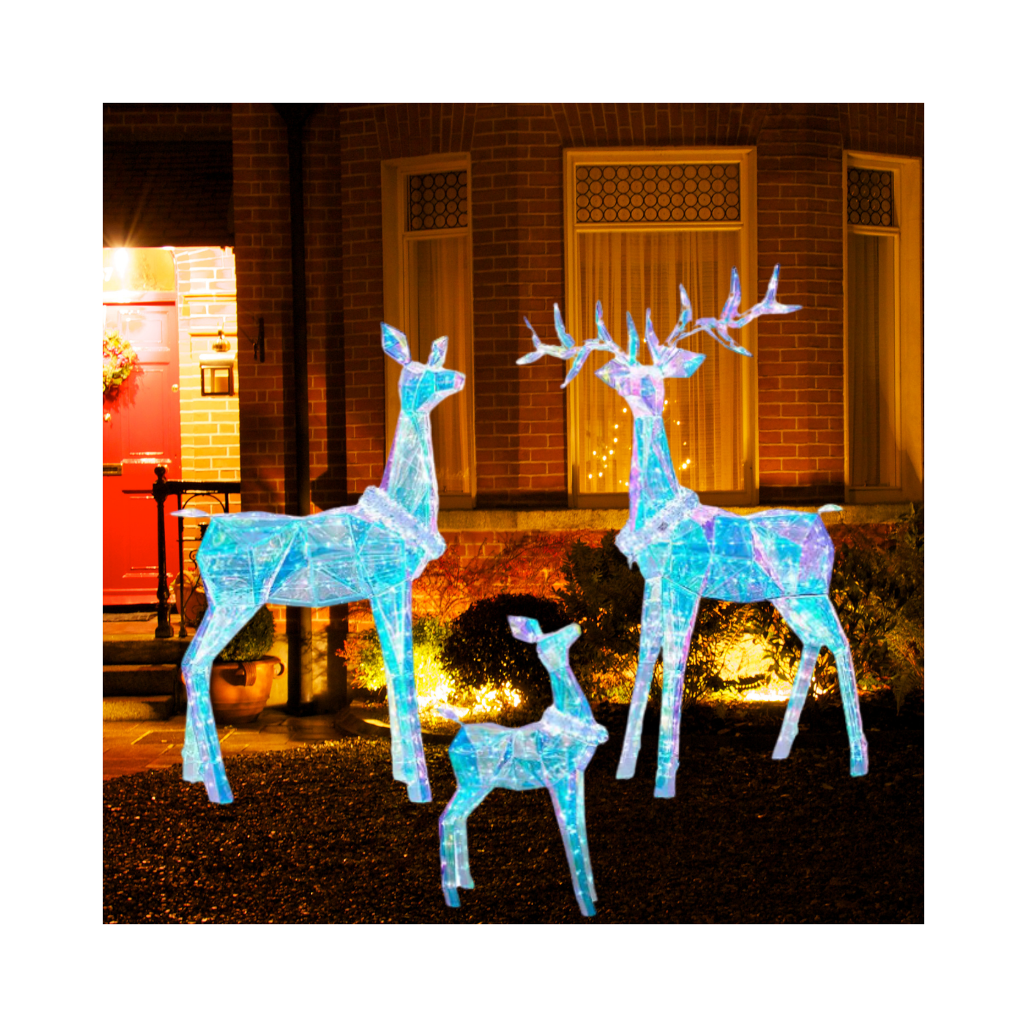 3-Piece Pre-Lit Holiday Twinkling Woodland Deer Family