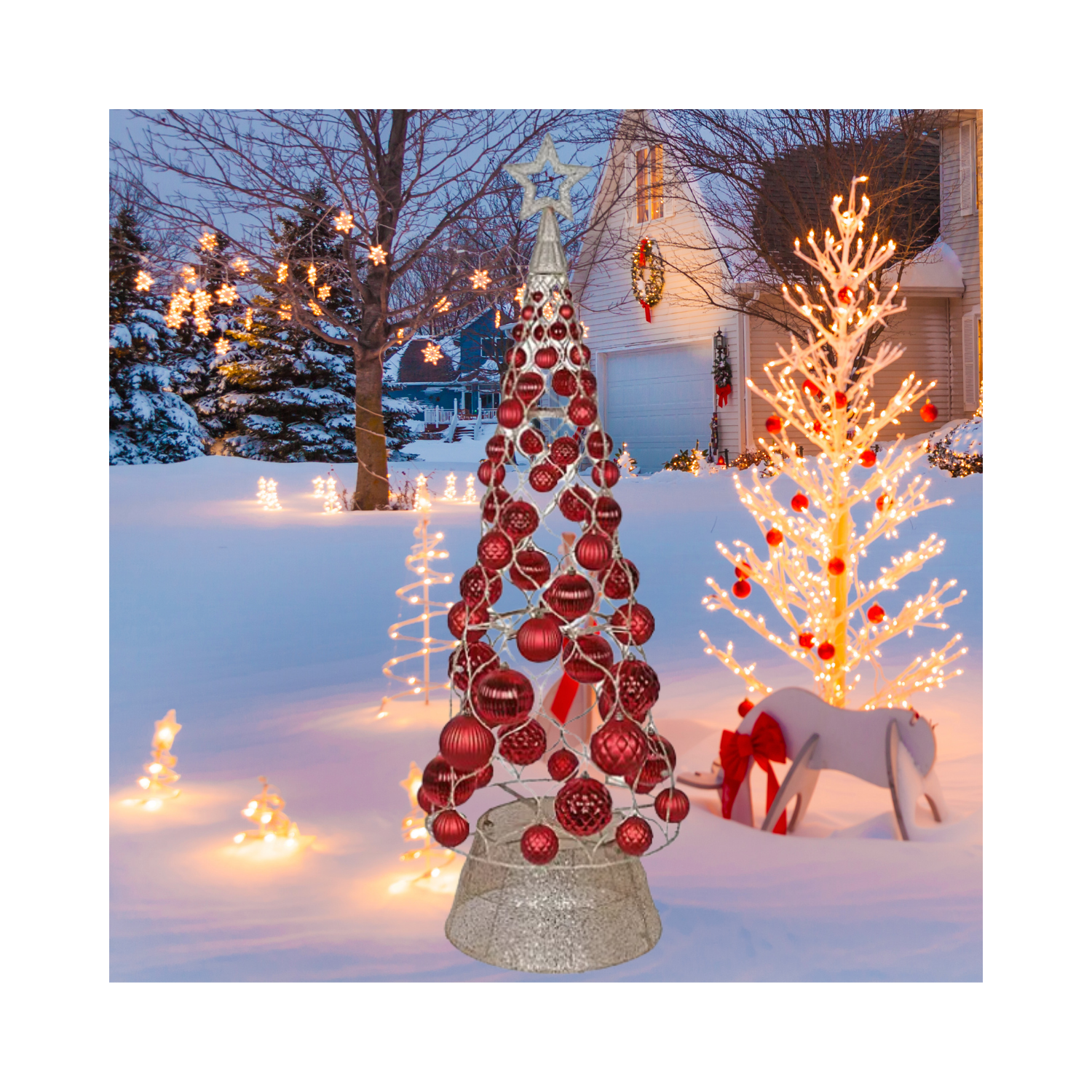 Christmas 7’ Pre-Lit Decorative Ornament Tree, Assorted Colors