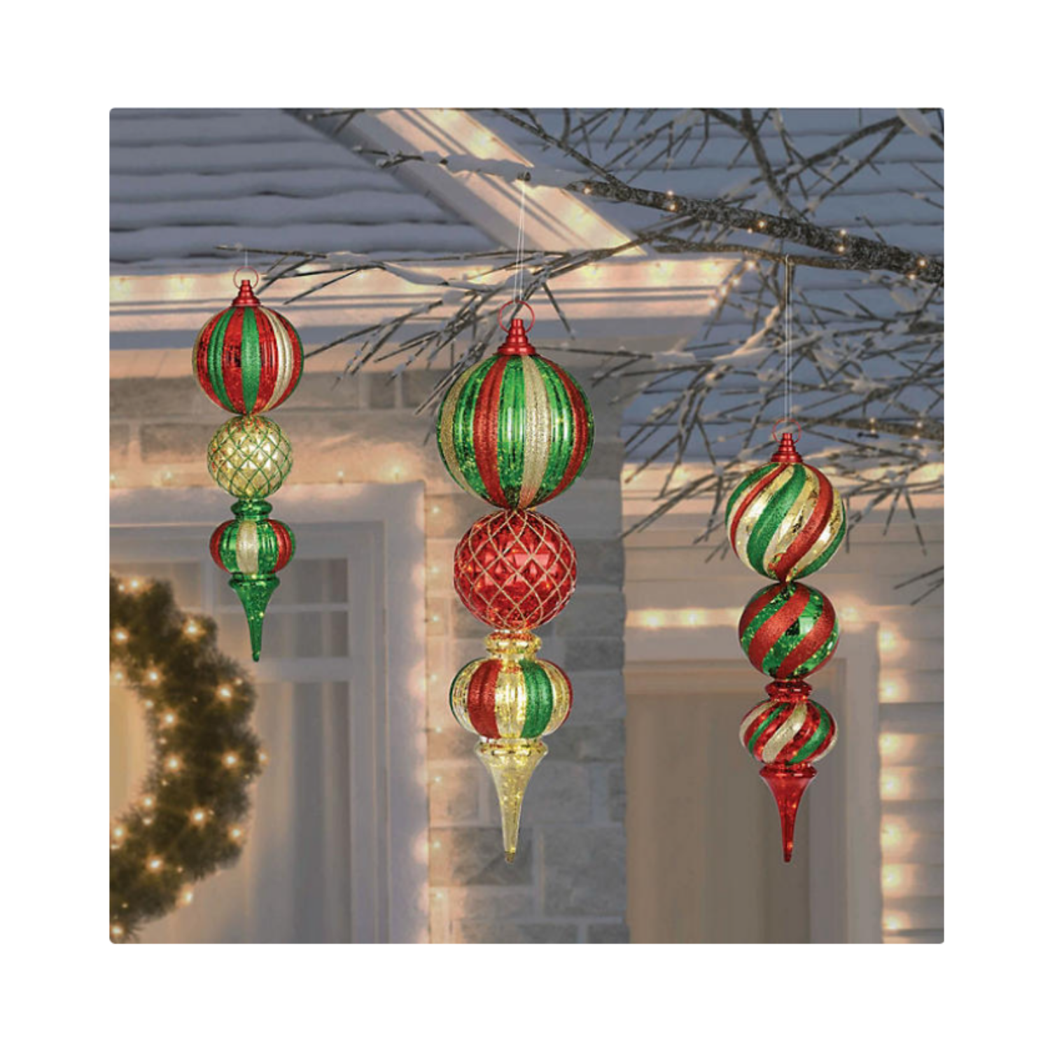 Christmas Jumbo Pre-Lit Shatterproof Ornament Stake Lights, Set of 3