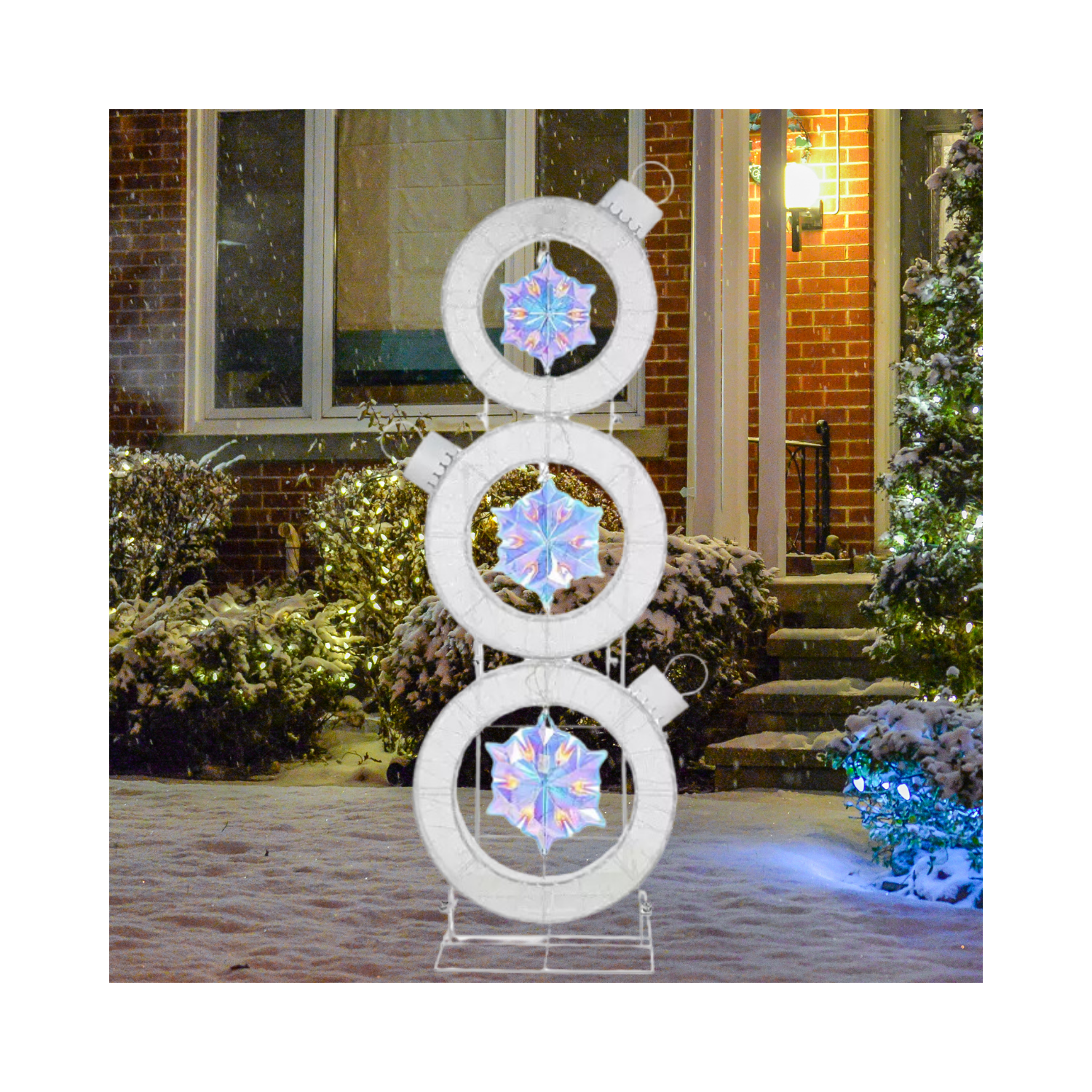 Christmas 6’ Pre-Lit Stacked Ornament Décor, Assorted Colors (Silver)