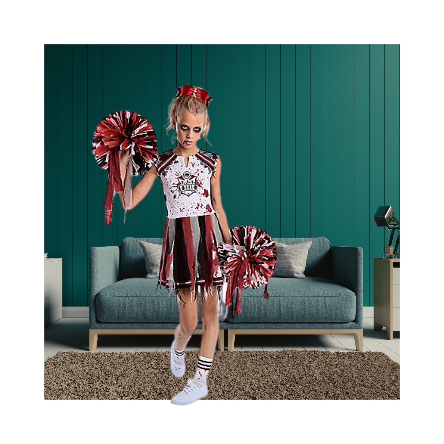 Halloween Kids Zombie Cheerleader Costume