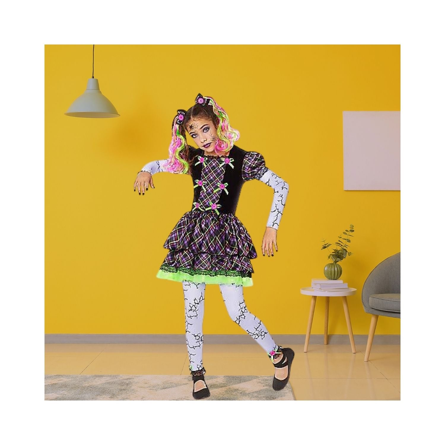 Halloween Kids Neon Broken Doll Costume