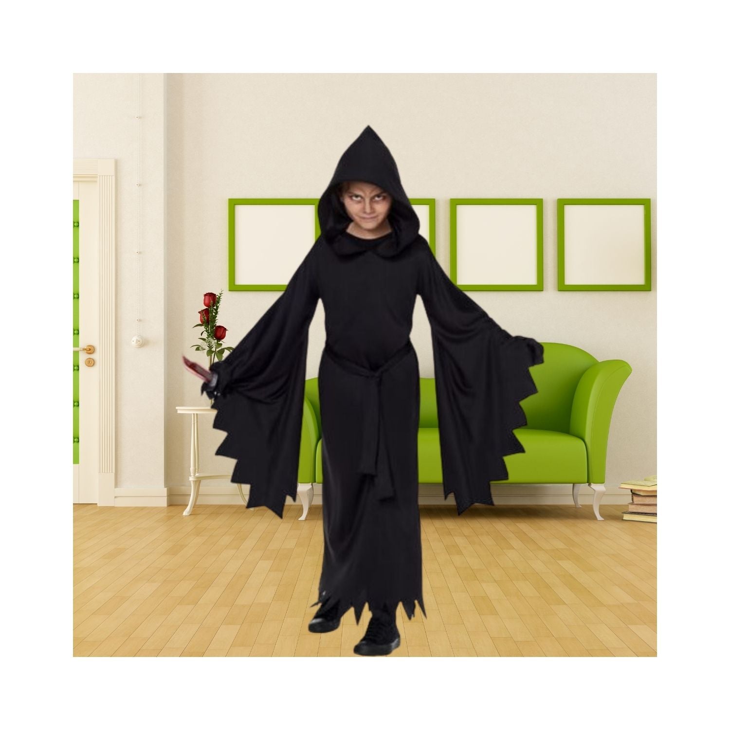 Halloween Kids Hooded Black Robe Costume