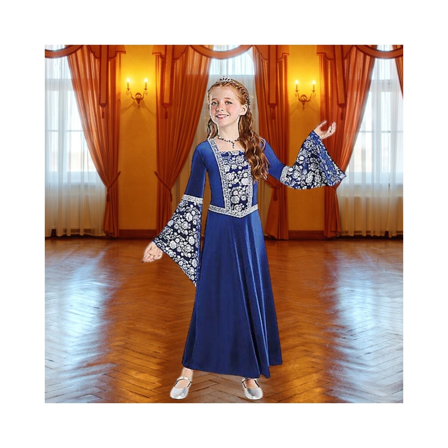 Halloween Kids Blue Medieval Dress Costume