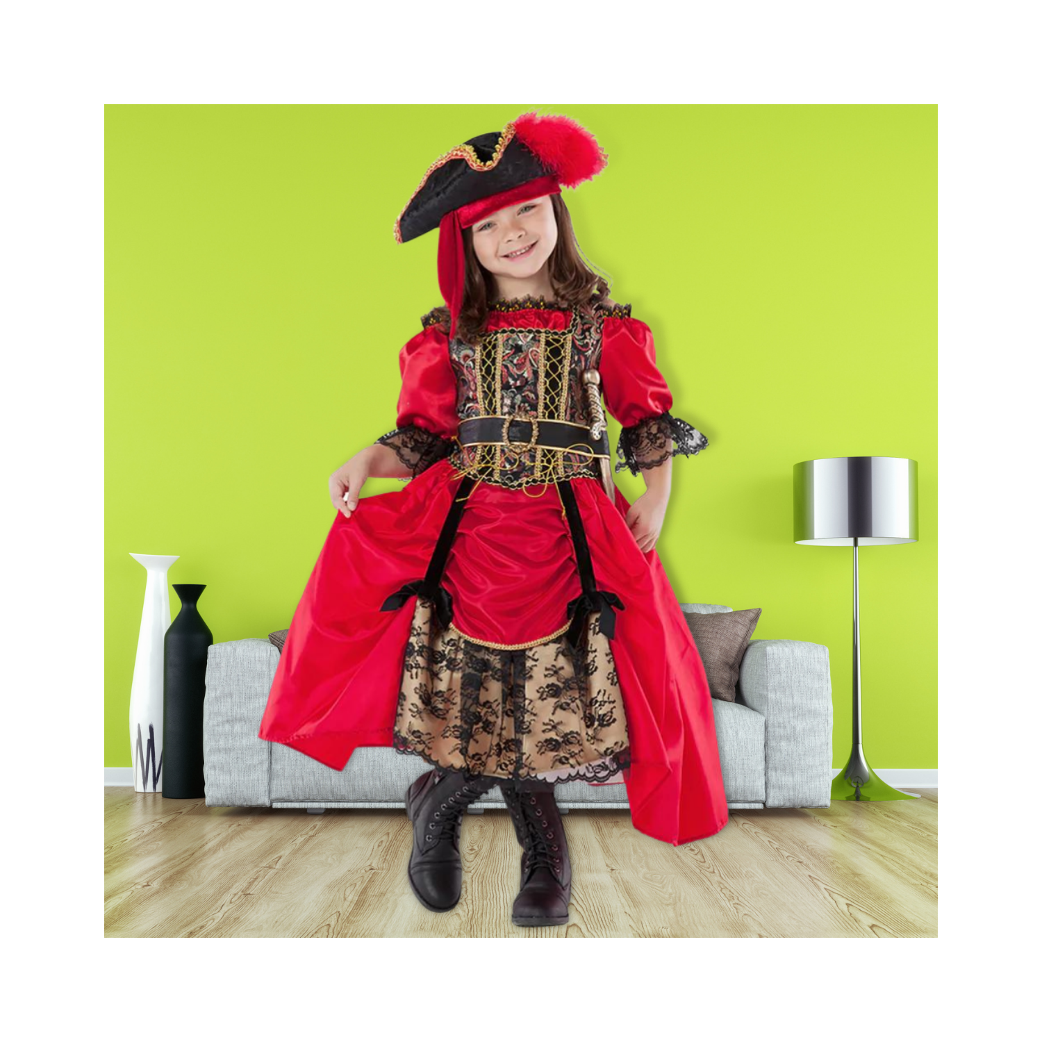 Halloween Girls Red Pirate Princess (With Lace)