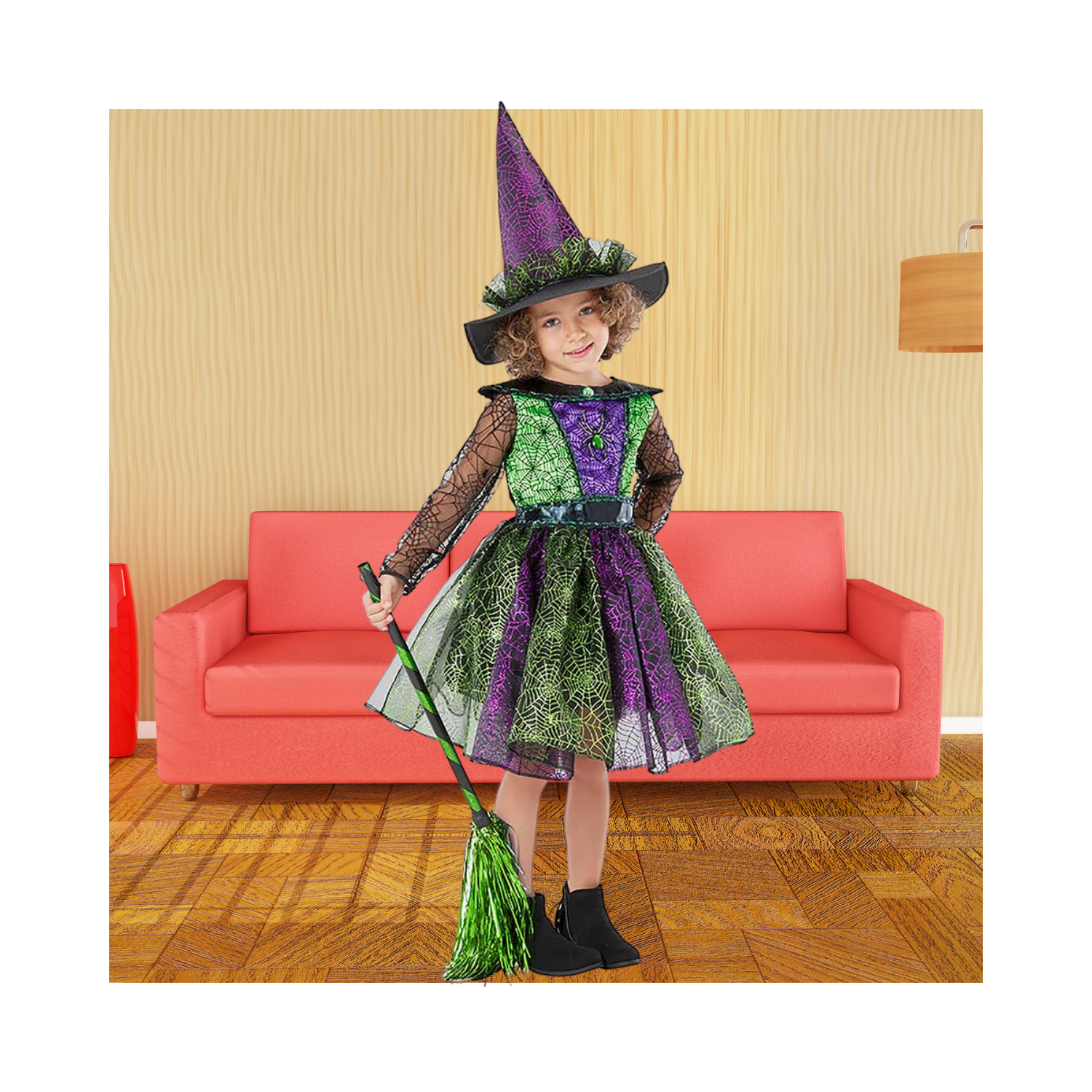 Halloween Girls Spiderweb Witch Costume