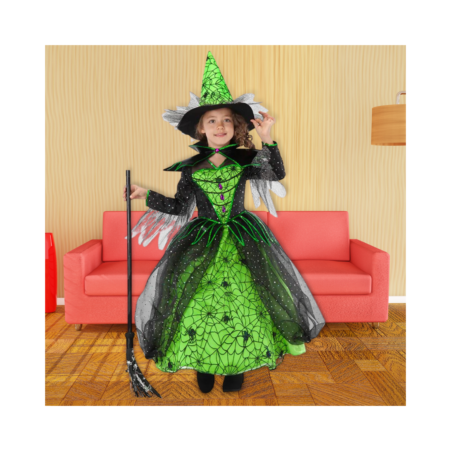 Halloween Girls Magical Green Witch Costume