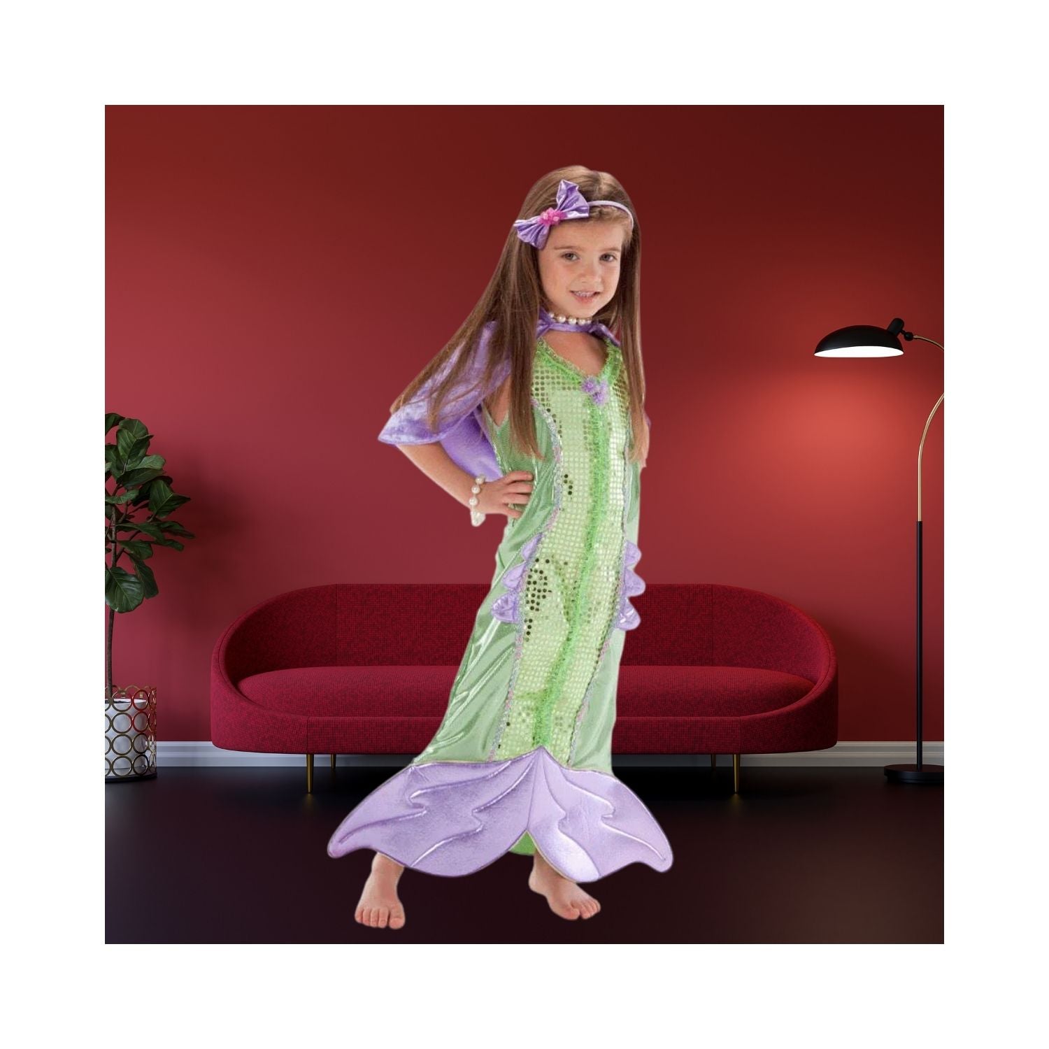 Halloween Girls Mermaid Costume in Green and Lavender