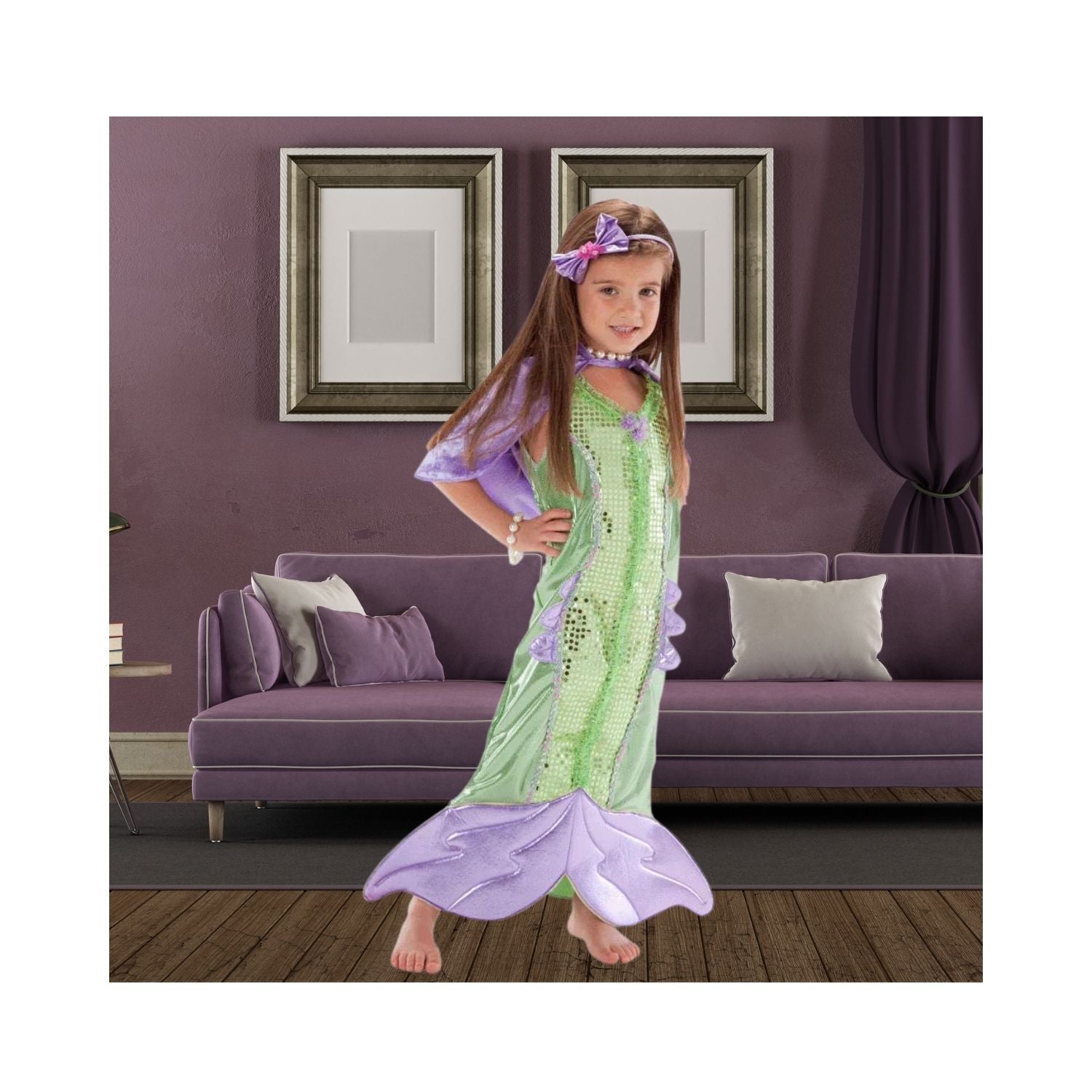 Halloween Girls Mermaid Costume in Green and Lavender