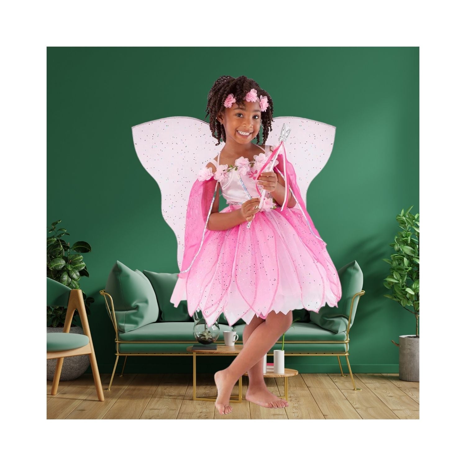 Halloween Girls Pink Petal Fairy Dress-Up Costume