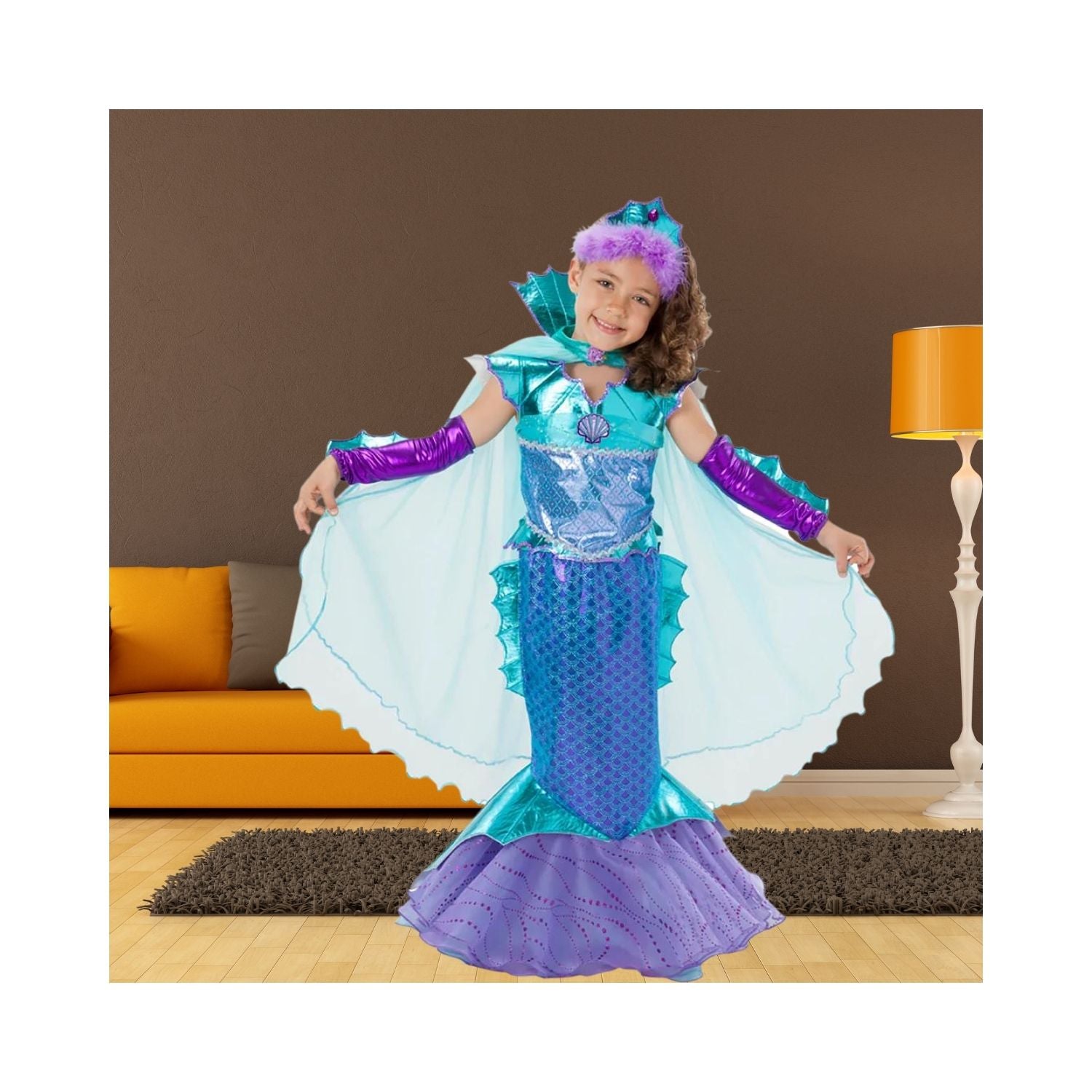 Halloween Girls Sparkly Purple Mermaid  Costume