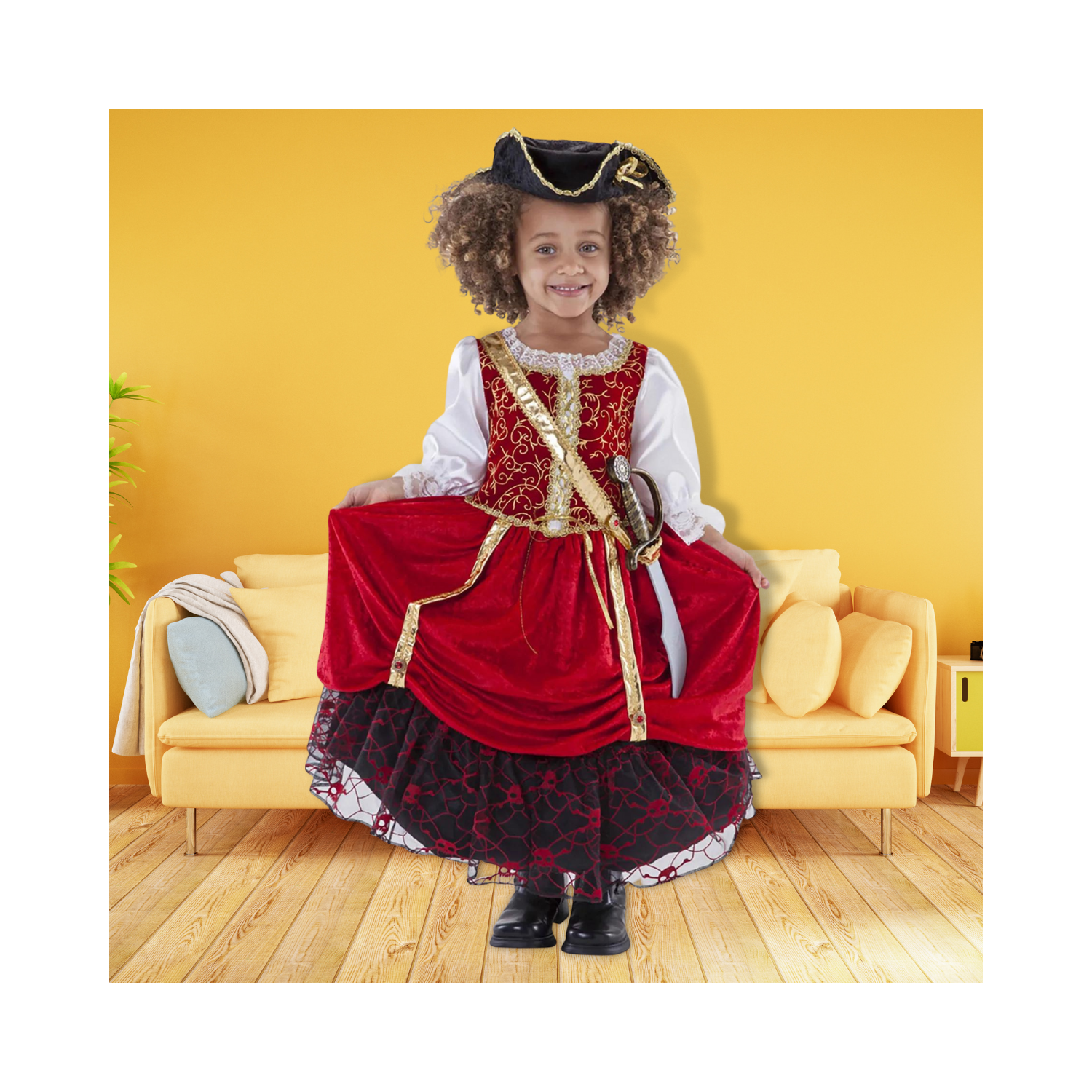 Halloween Girls Pirate Princess Costume with Skull and Crossbones Lace